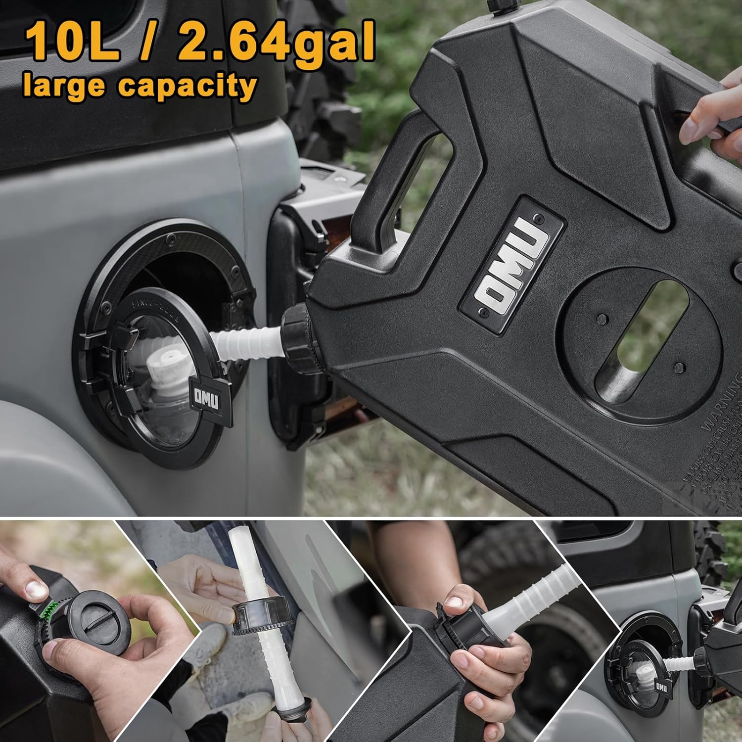 MAIKER 2.64 Gallon/10L Door Hinge Container and Mount Set Compatible with 2007-2024 Jeep Wrangler JK JL Gladiator JT, Backing Plate with Spout Backup Water Storage Can,1PCS