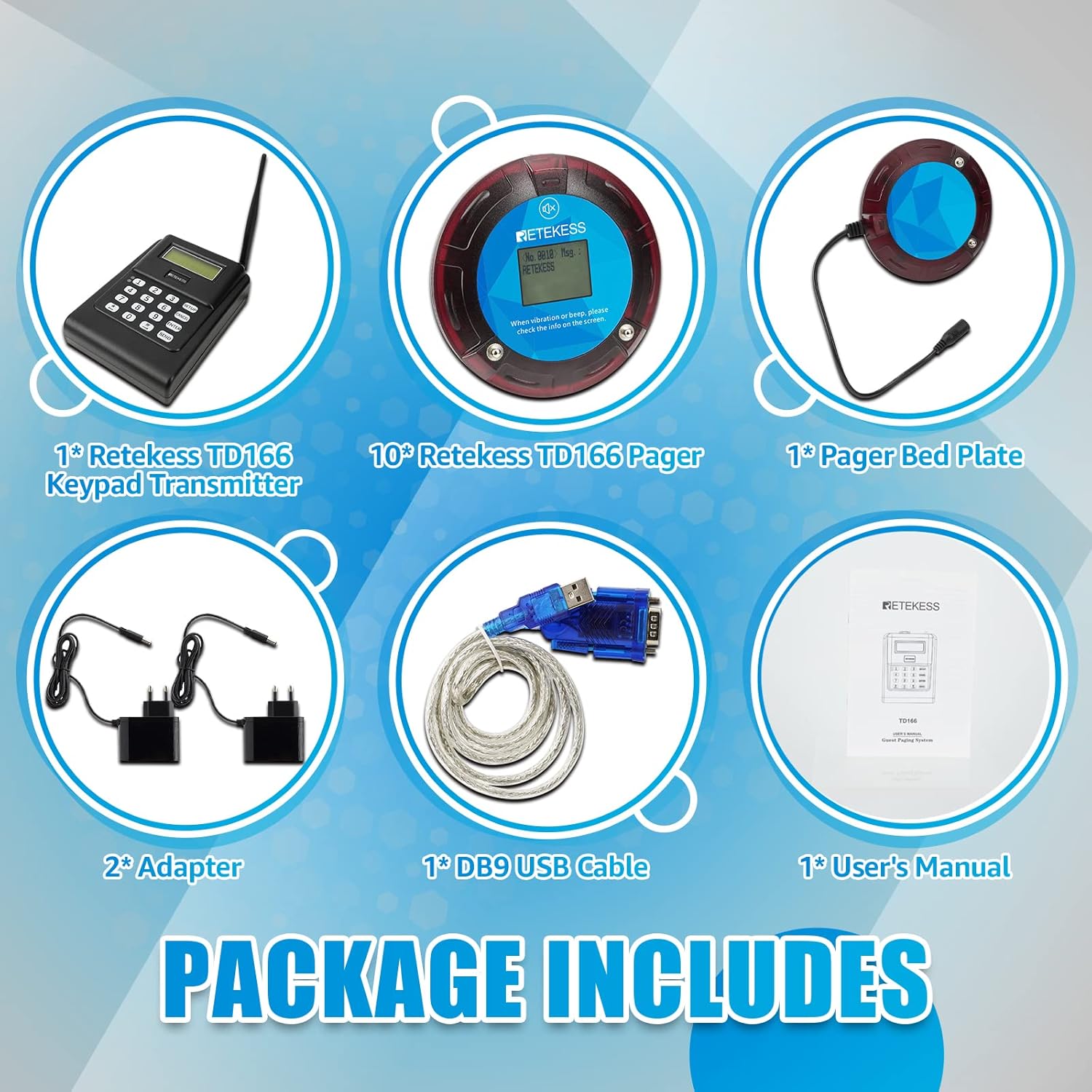 Retekess TD166 Restaurant Smart Pager System, 3 Miles Long Range, Display Text Message, Smart Alerts, Compatible Software 10 Coaster Pagers for Warehouse, Logistics Center