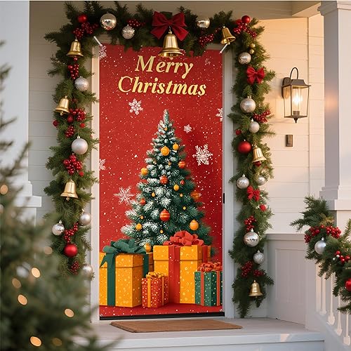 Miniatura 13 de NYZE Decoraciones de Cubierta de Puerta de Navidad Interior Papá Noel, Calcomanías de Pan de Jengibre Pancarta de Fiesta de Navidad Decoraciones de