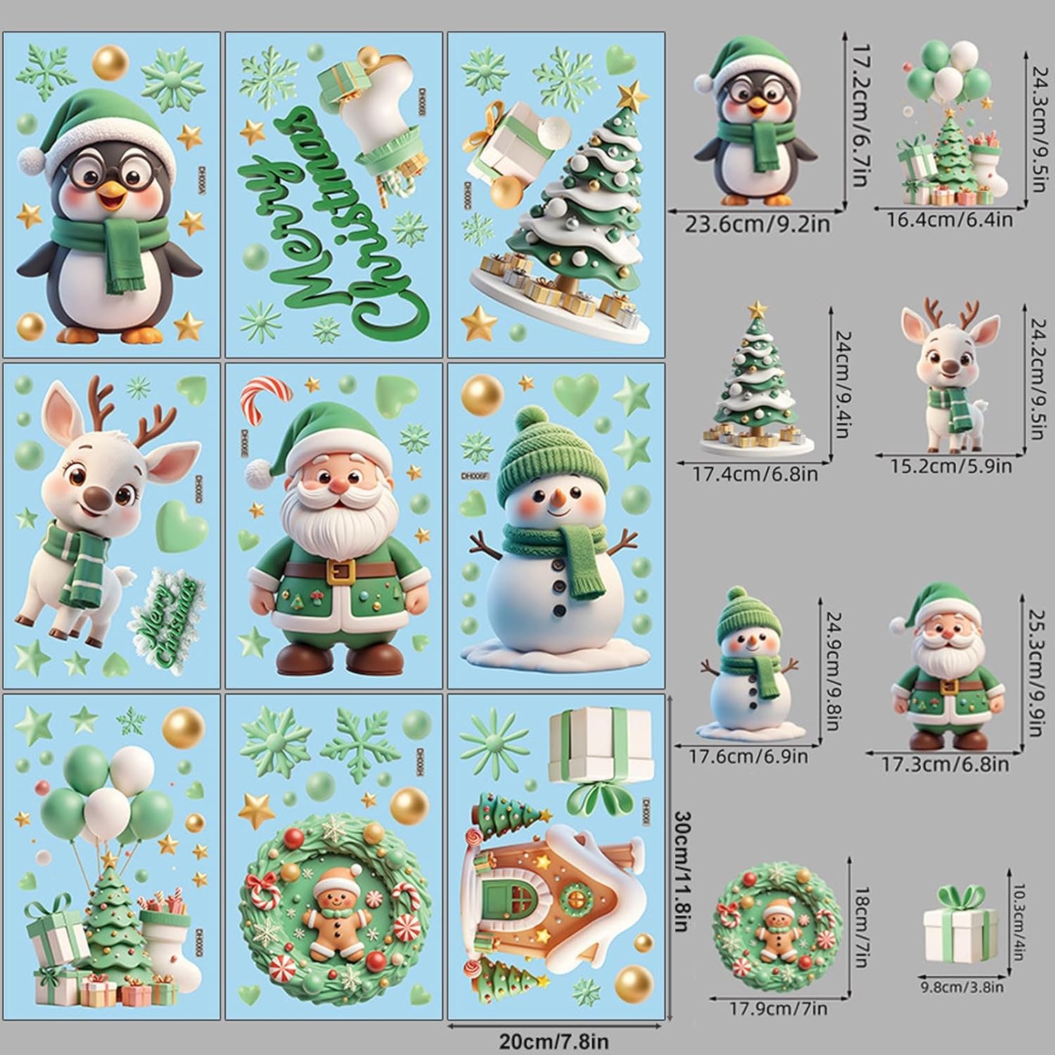 Stickers Noel Fenêtre, 9 Feuilles Autocollants De Fenêtre Noël Réutilisable Electrostatique En PVC Décoration Amovible à Flocon De Neige Sapin Renne Père Noël Pour Vitre Vitrine Maison Intérieure