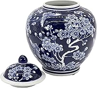 Vista 4 de Galt International Tarro de jengibre chinoiserie floral azul oscuro de 10 pulgadas con tapa, tarro de jengibre, almacenamiento de té, decorativo
