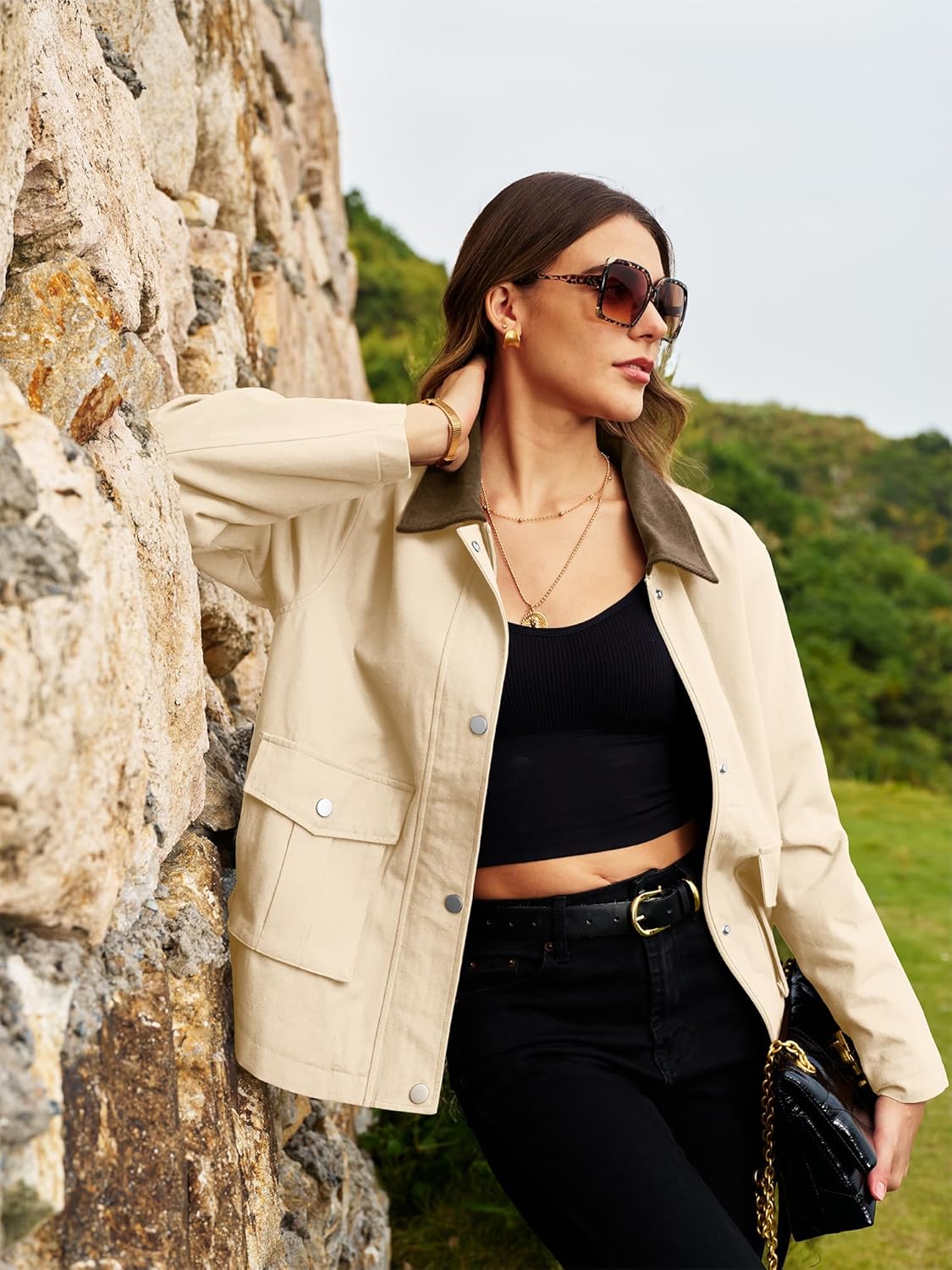 ELLEVEN Padded Barn Jackets for Women Oversized Fall Utility Corduroy Collar Coat, Cotton Outerwear with Pockets - Image 4