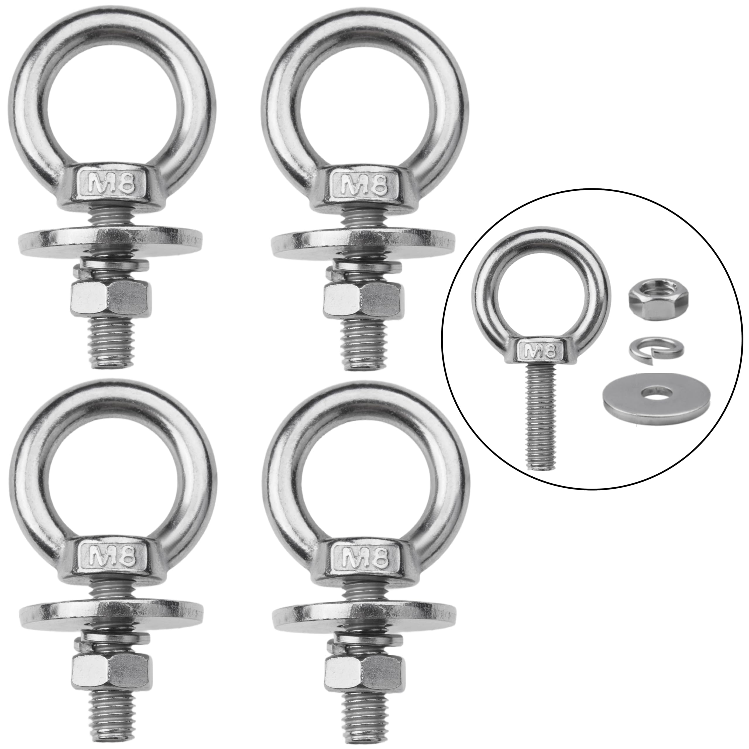 M8 Stainless Steel Eye Bolts - 4 Pack -1