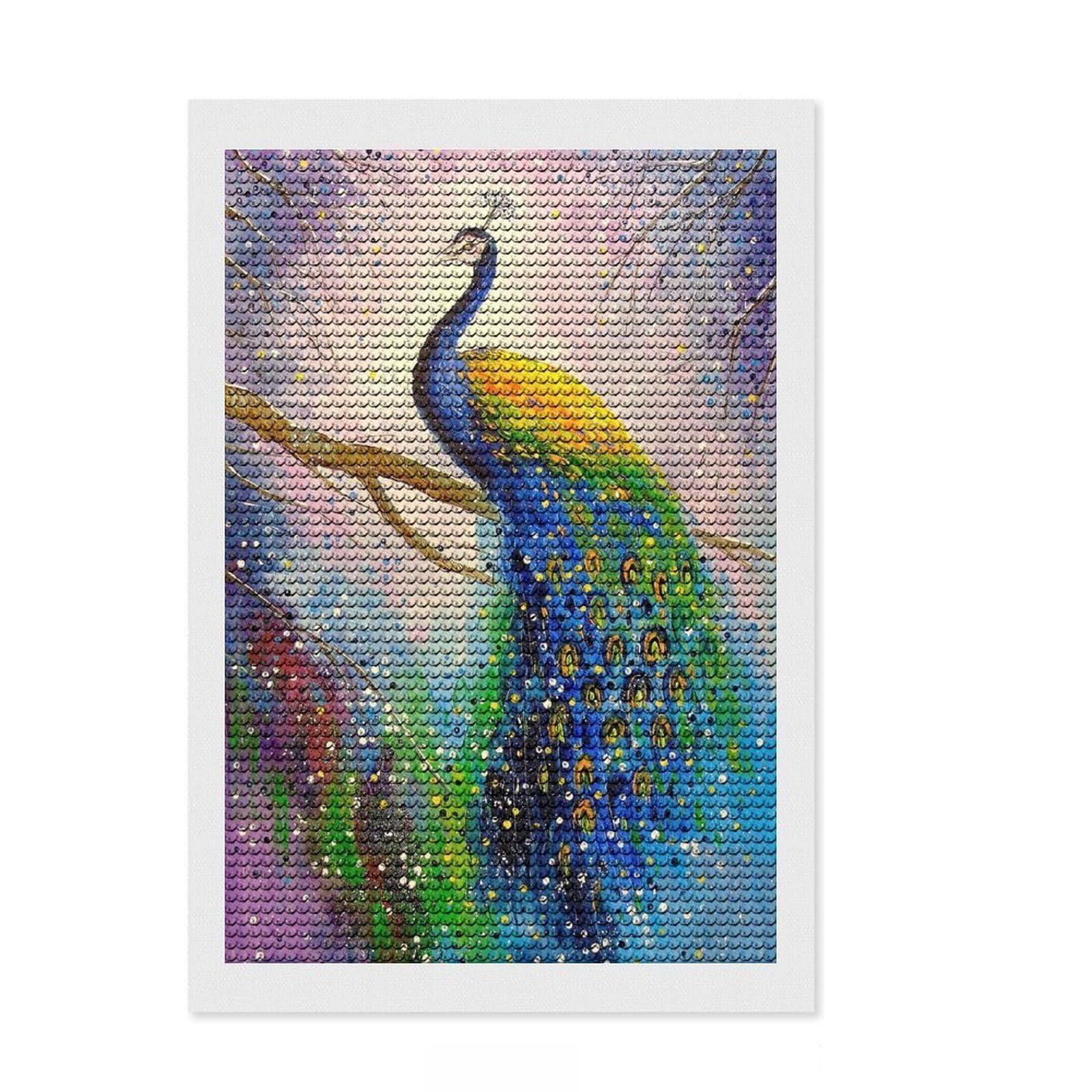 Junmoney Magnificent Peacock Crystal Diamond Art Kit 8"x12", Cute Room Decor, Stress Relief Craft, Artistic Hobby, Vintage Style Decor