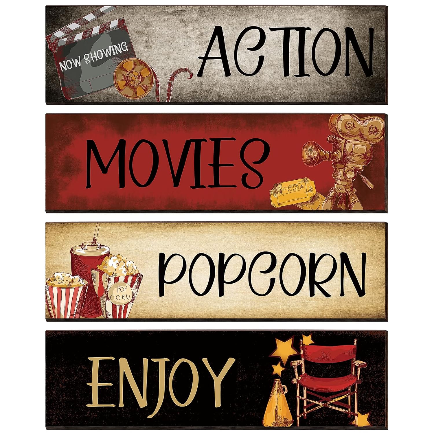 Movie Theater Decor 4 Pieces Wooden Home Theater Decor Vintage Movie
