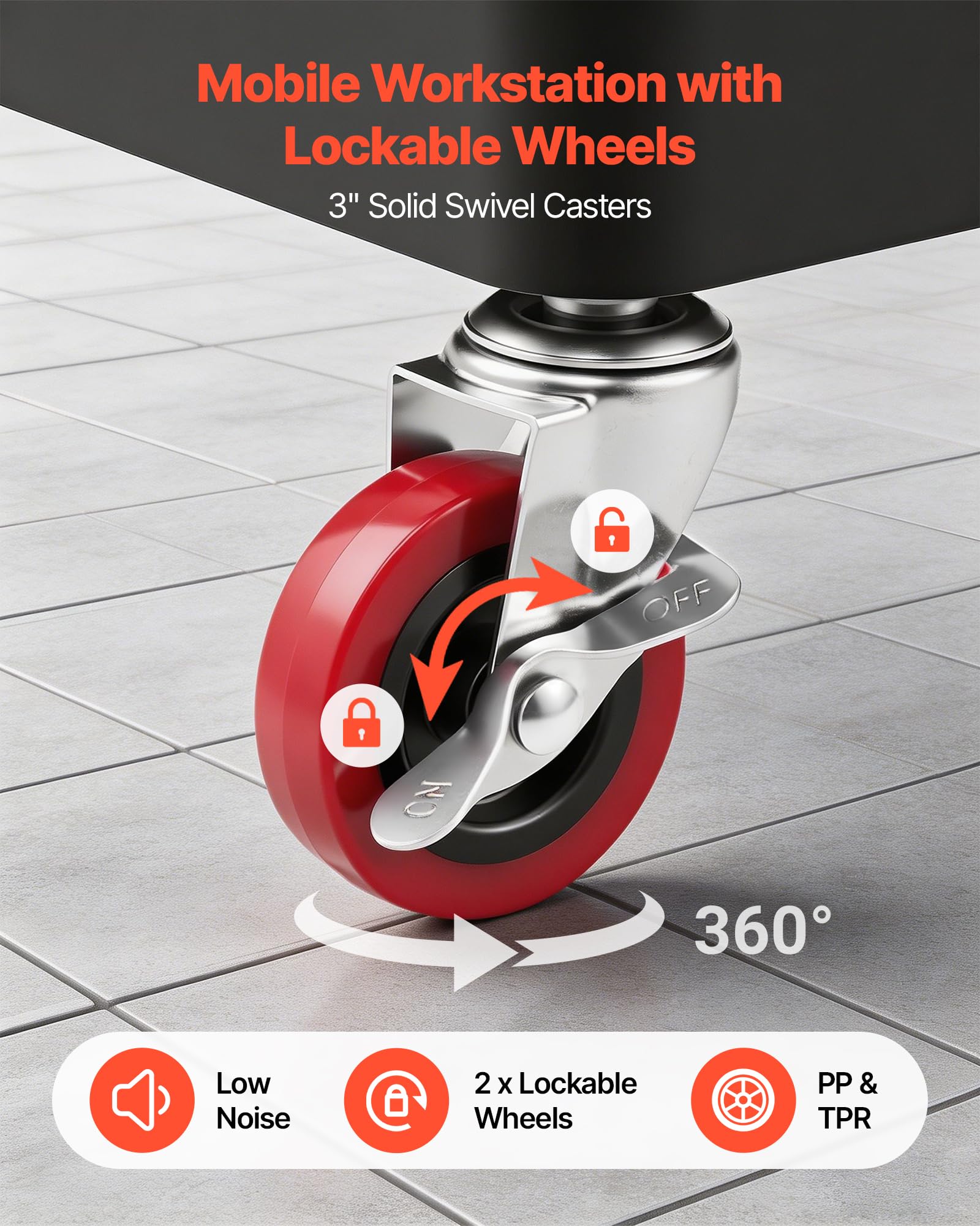 VEVOR Chariot d'Atelier Max. 136kg Chariot de Service avec Panneau Perforé