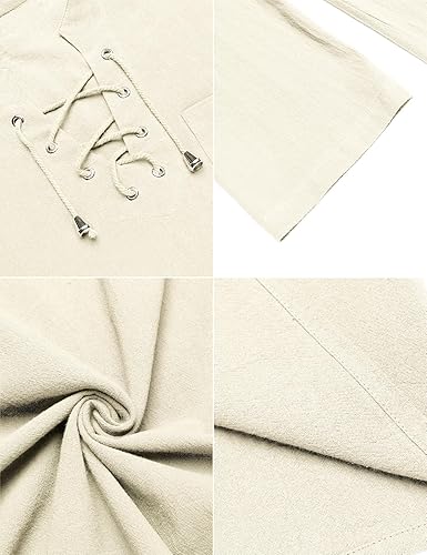 Miniatura 6 de COOFANDY Camiseta sin mangas de algodón y lino para hombre, casual, sin mangas, con cordones, para playa, hippie, bohemio, renacentista, pirata,