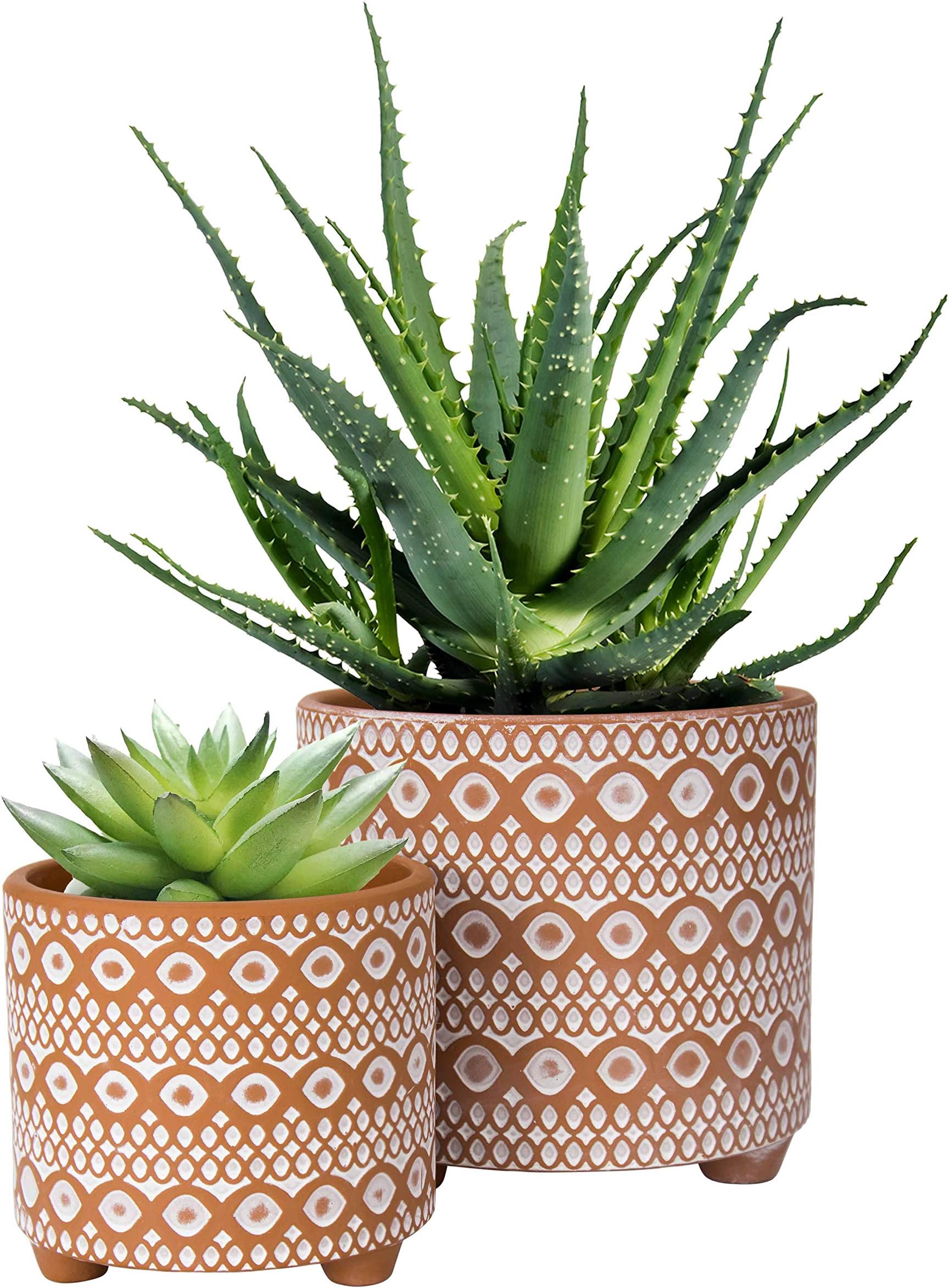 D'vine Dev Set of 2 Terracotta Planter Pots, 4 Inch & 6 Inch, Modern Design Plants Pot with Drainage Hole, Terracotta/White, 31-953-B-1