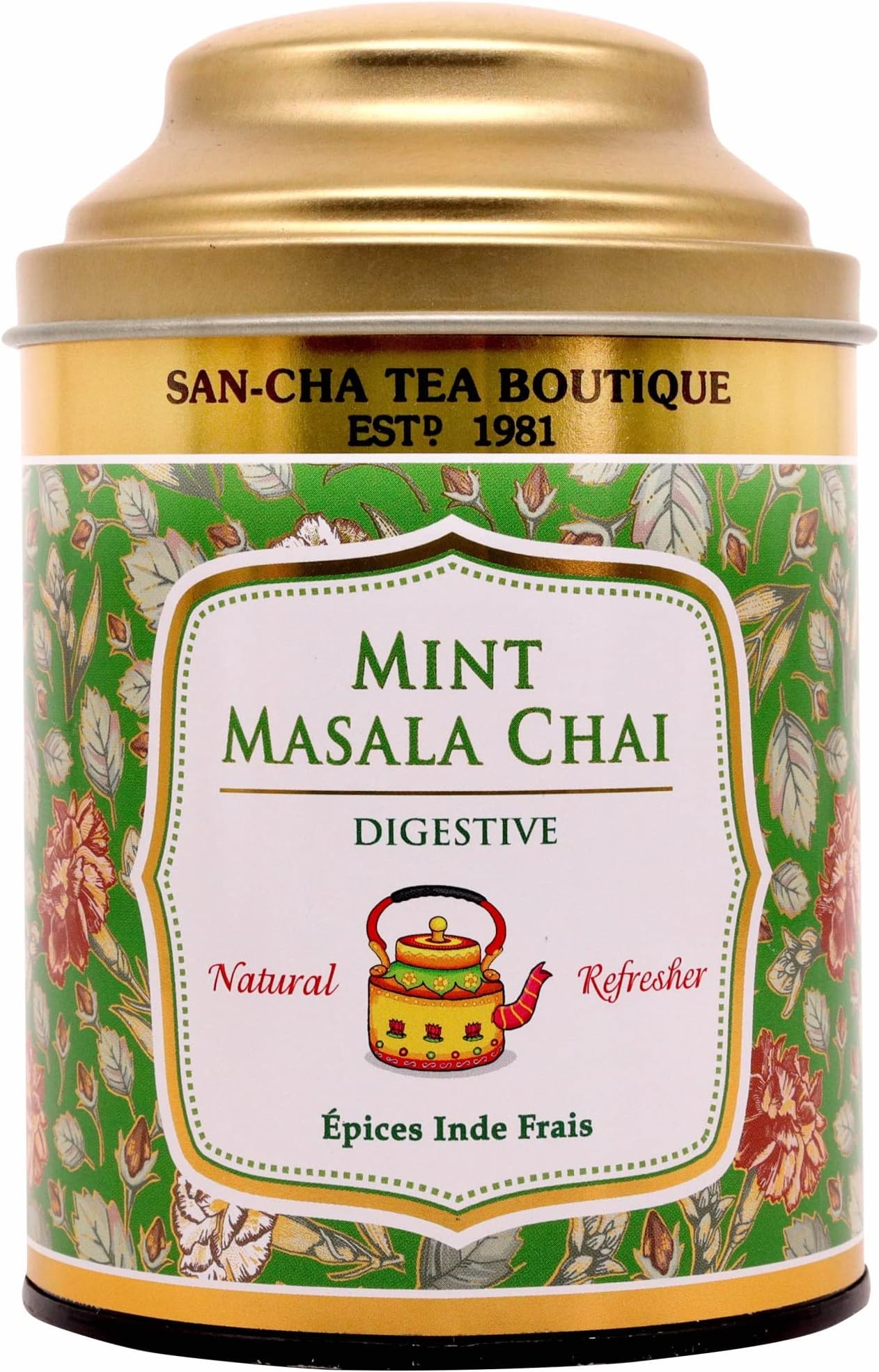 Sancha Tea Boutique, Mint Masala Chai, Real Mint Leaves, Lemongrass, Ginger & Cardamom blended pure Assam Tea, Irani Chai, Chai Patti, Chai Masala, Spiced Tea, 100gm Loose Leaf Tea