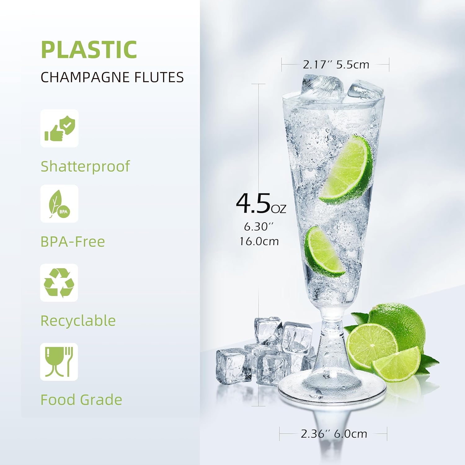 24-Pack Disposable Plastic Champagne Flutes – 4.5 Oz Clear Mimosa Glasses for Weddings, New Year, Birthdays, Engagements, and Cocktail Parties – Elegant and Durable Toasting Cups, BPA-Free