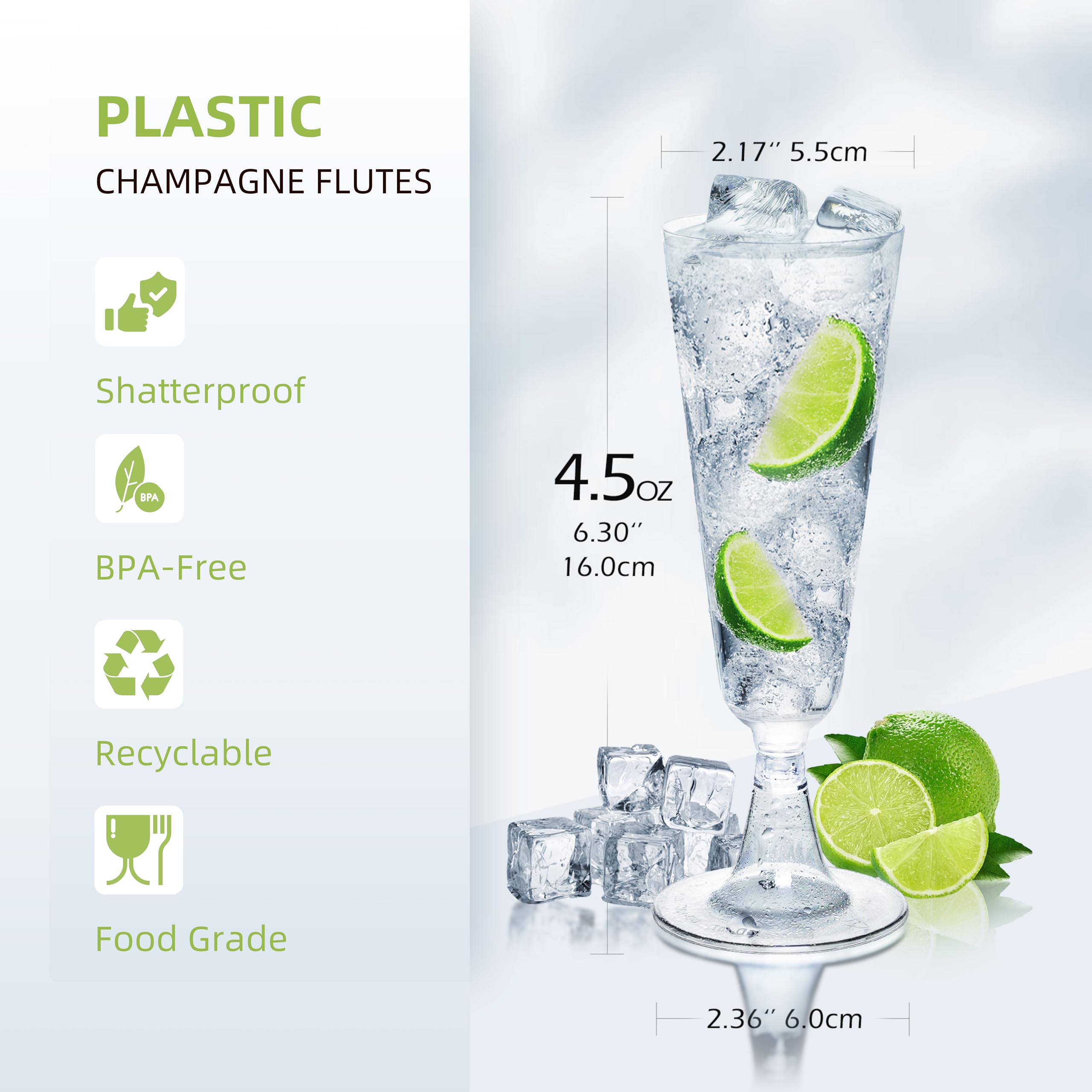 OptiThing 24-Pack Disposable Plastic Champagne Flutes – 4.5 Oz Clear Mimosa Glasses for Weddings, New Year, Birthdays, Engagements, and Cocktail Parties – Elegant and Durable Toasting Cups, BPA-Free