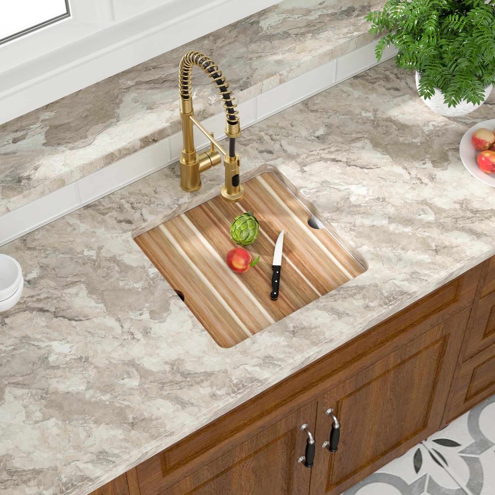 Évier à barre composite en granit Mocoloo pour îlot de cuisine blanc 45cm