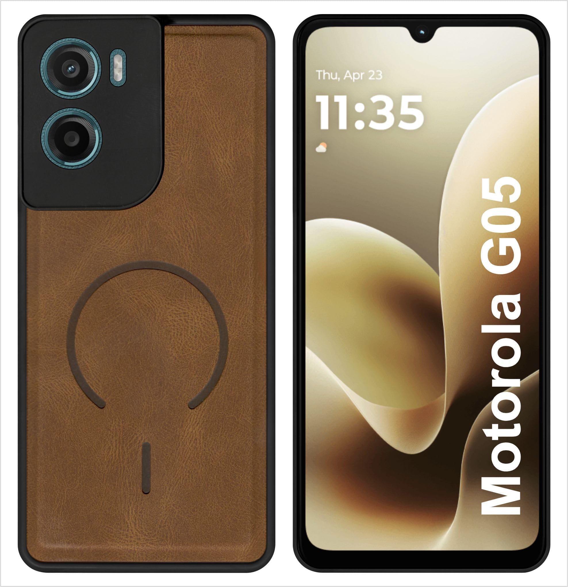 SBMS Back Cover for Motorola G05 | Ultra Slim Soft Rubberised Hard Case | Oil Feel Soft Leather Back | Mag-Safe Design (Mag-Safe Not Support) | Camera Protection Case for Moto G05 (Brown)