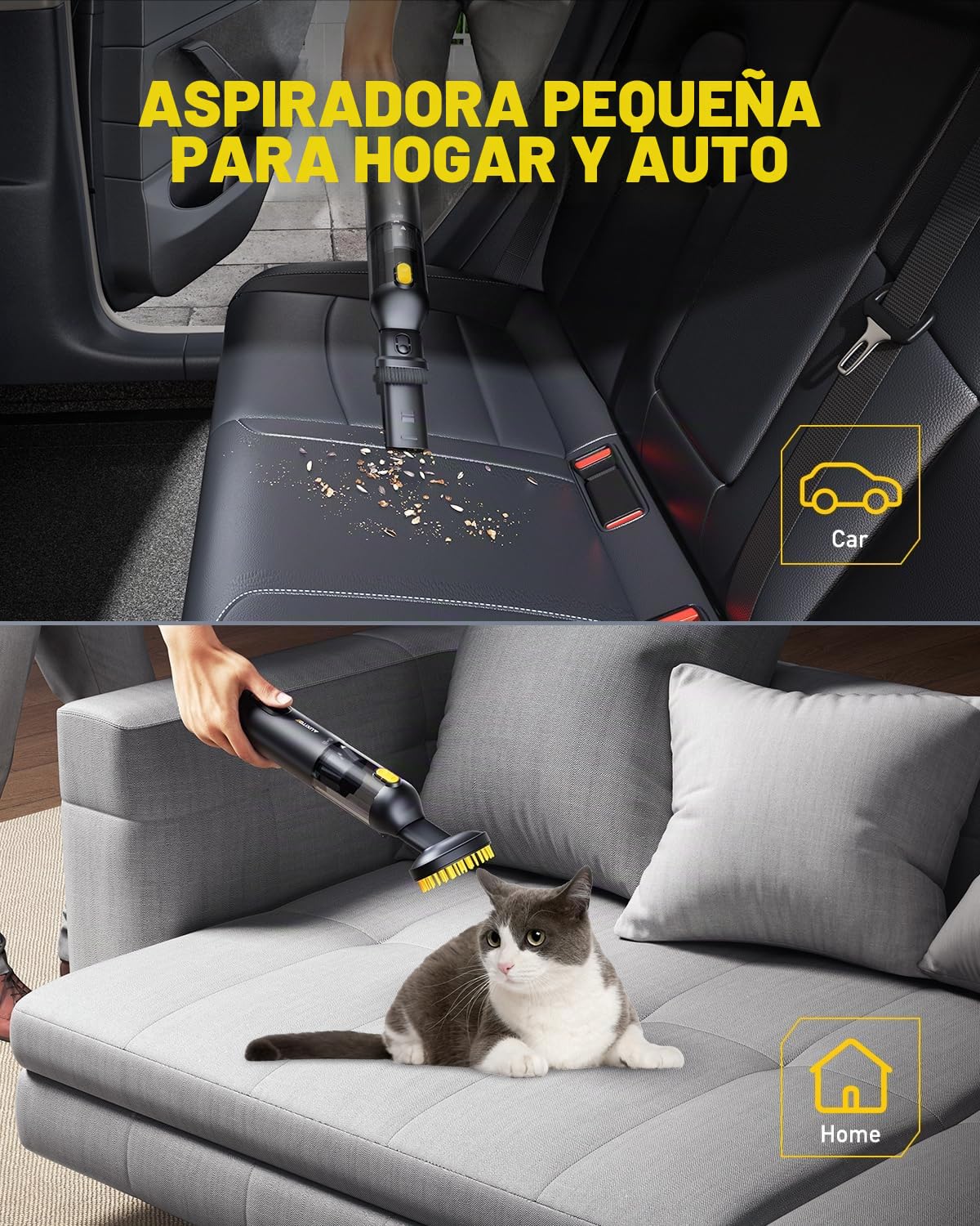 AUXITO Aspirador de Mano - Aspirador Coche Potente 14000pa, 4 En 1 Aspiradora sin Cable con Herramienta para Mascotas, Recargable por USB, Mini Aspirador para Pelo De Mascotas,Hogar, Oficina
