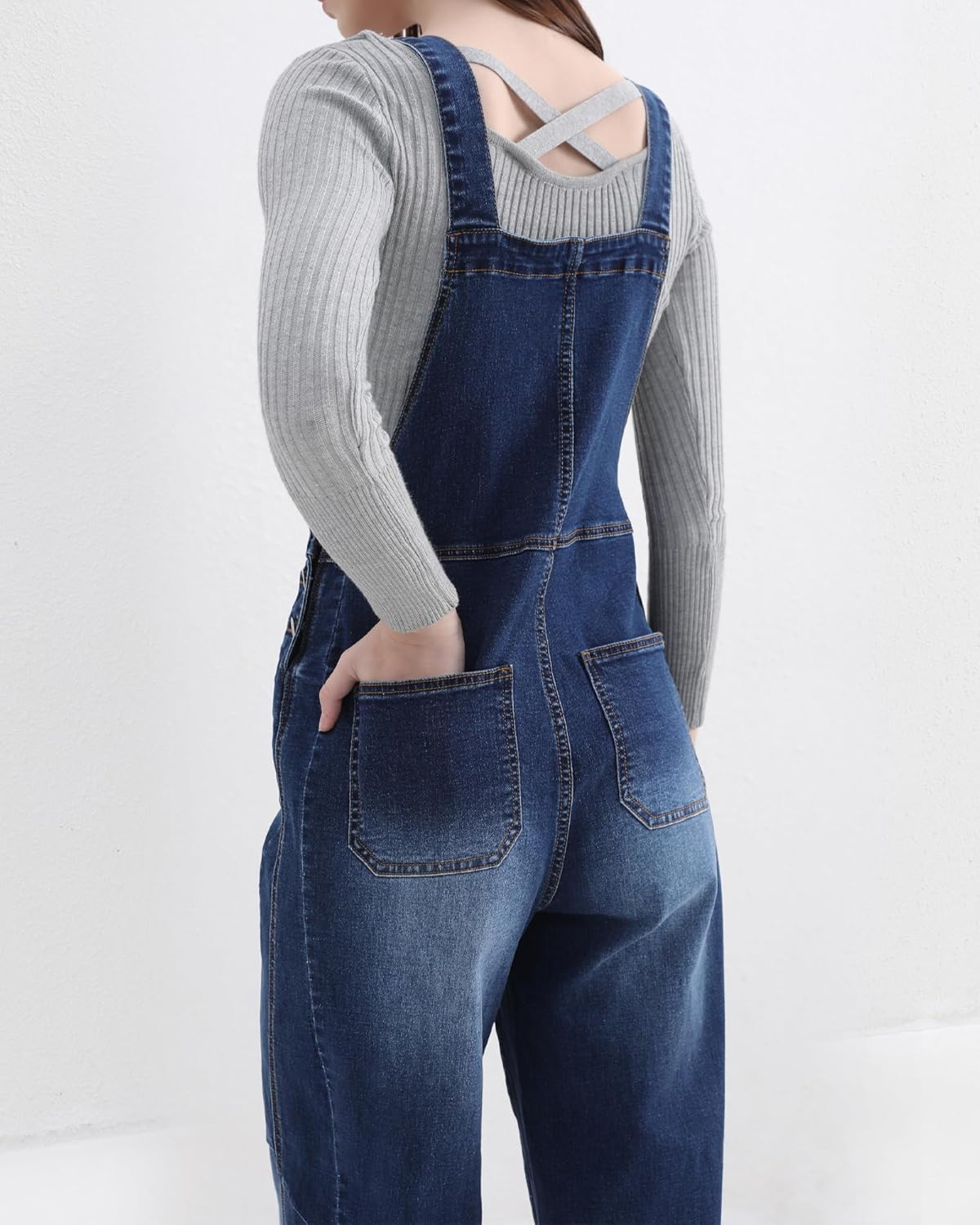 Women's Denim Overalls Loose Fit Baggy Overalls Wide Leg Barrel Jean with Pockets Adjustable Straps - Image 7