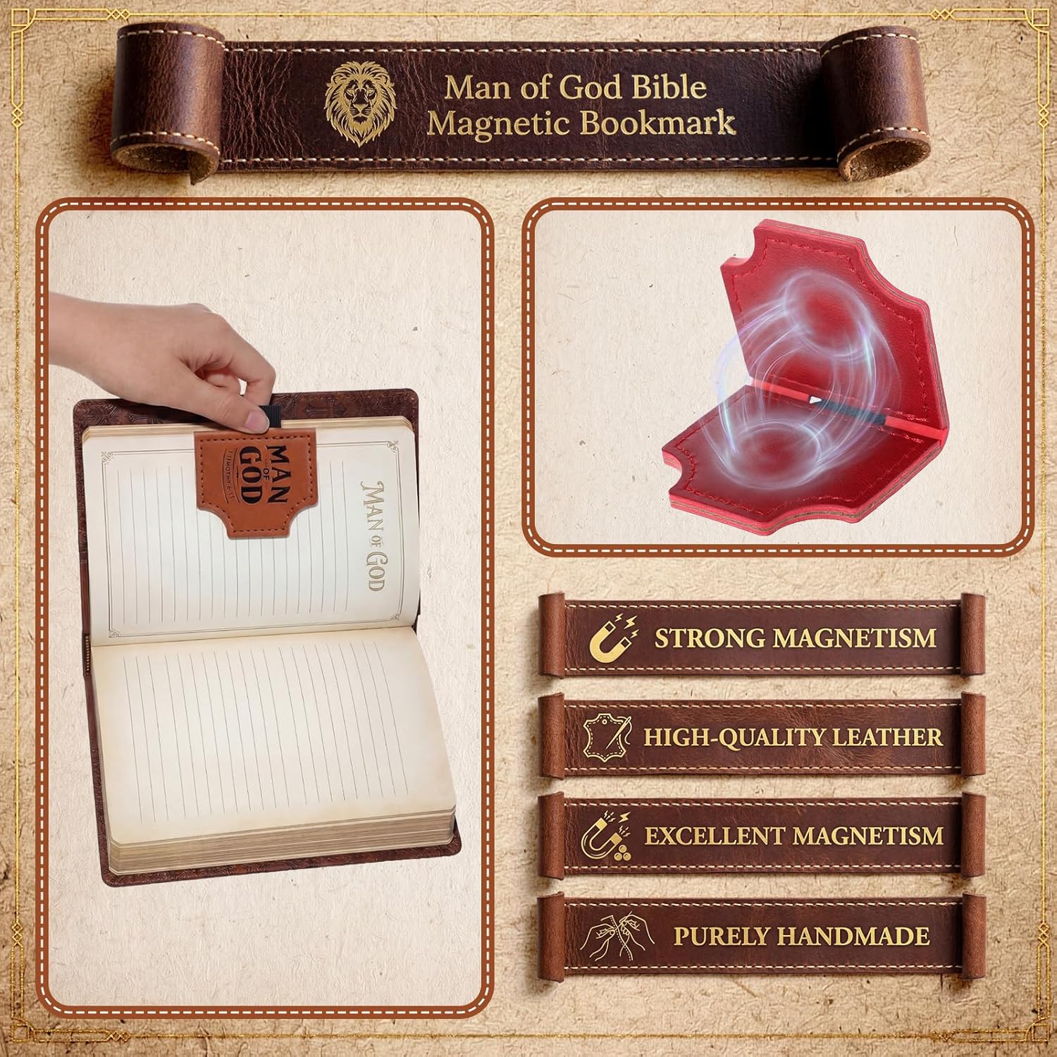 Epakh 20 Pcs Man of God Leather Pen Holder Magnetic Bookmarks Father Day Christian Gifts Bulk for Men Church Religious Bible Verse Magnetic Bookmark Gifts for Man Book Lovers (Novel)