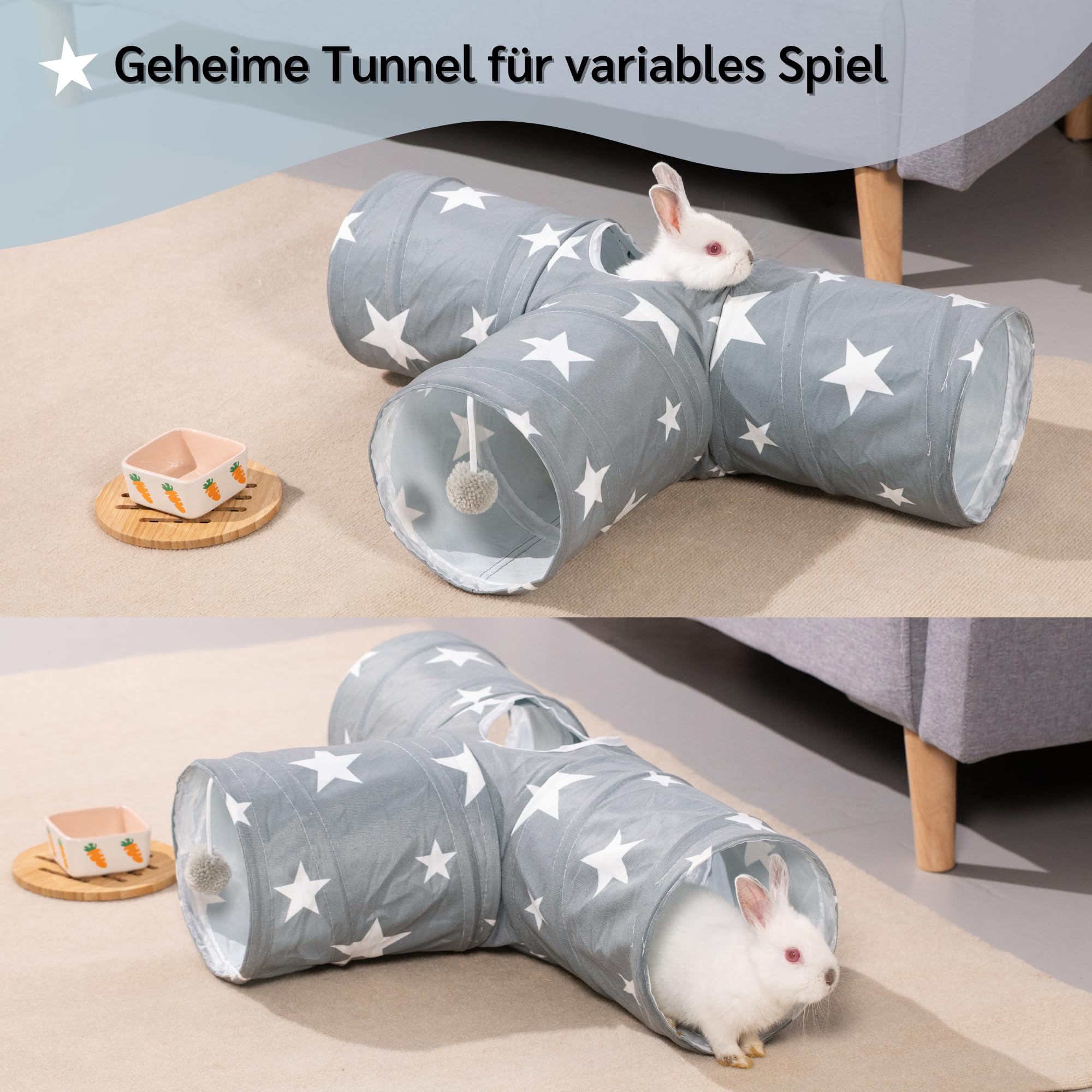 JanYoo Bunny Tunnel 3 voies pour lapin et cochon d'Inde - Tunnel de jeu pliable pour petits animaux - Jouet d'activité pour petits animaux