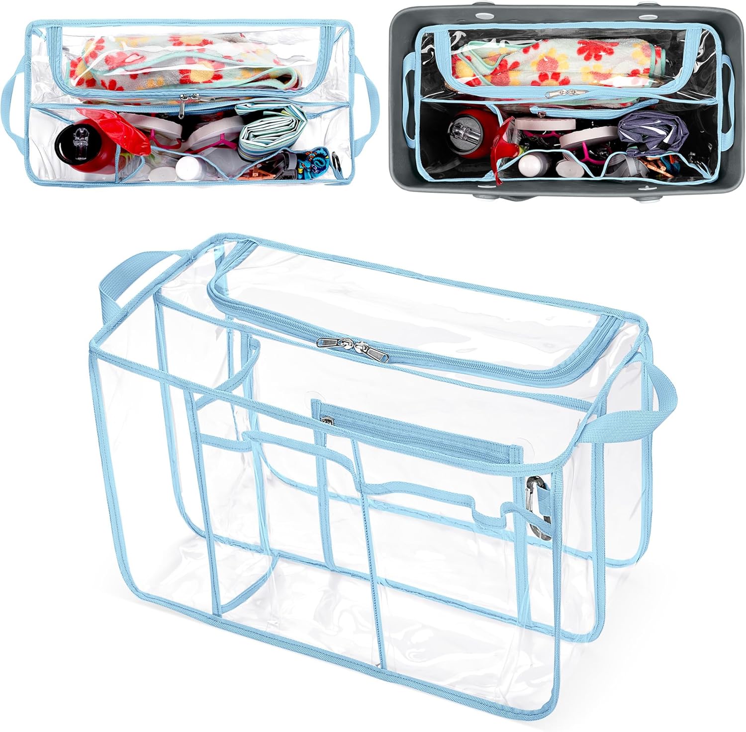 Rexmica Clear Beach Bag Organizer Insert Compatible with Bogg Bag X Large, Waterproof Rubber Tote Bag Insert Divider Pouch, Beach Tote Insert Organizer Liner 15.6 x 8.4 x 10.8 Inches, Blue