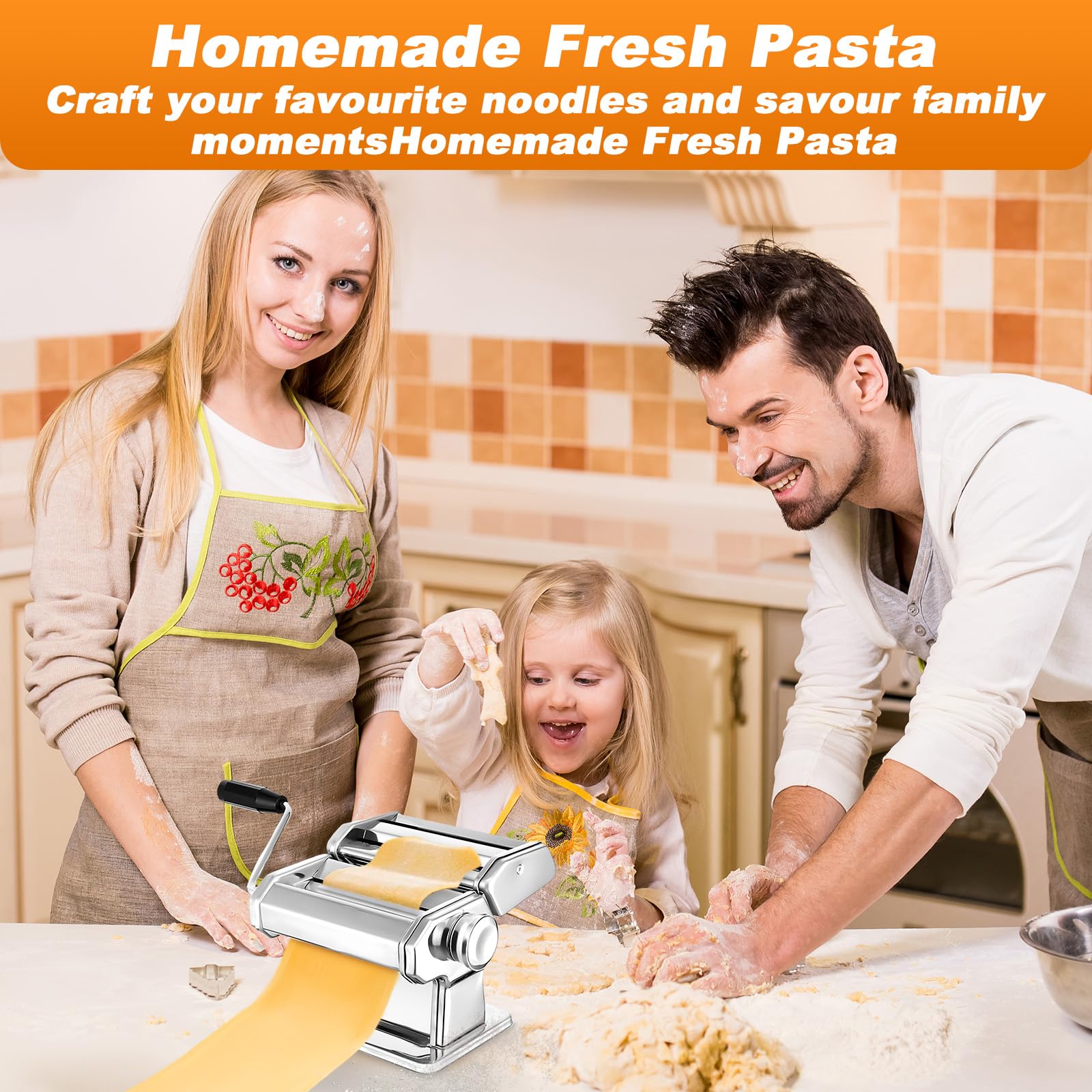 Macchina di pasta manuale, Macchina per La Pasta 2 in 1, 7 impostazioni di spessore regolabile e un rullo lavabile, adatto per noodles freschi fatti in casa, pasta,Lasagne