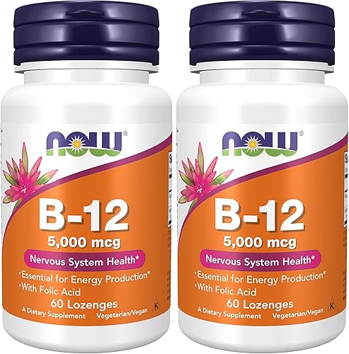 Miniatura 8 de NOW Suplementos vitamina B-12 de 5000 mcg con ácido fólico salud del sistema nervioso 60 pastillas