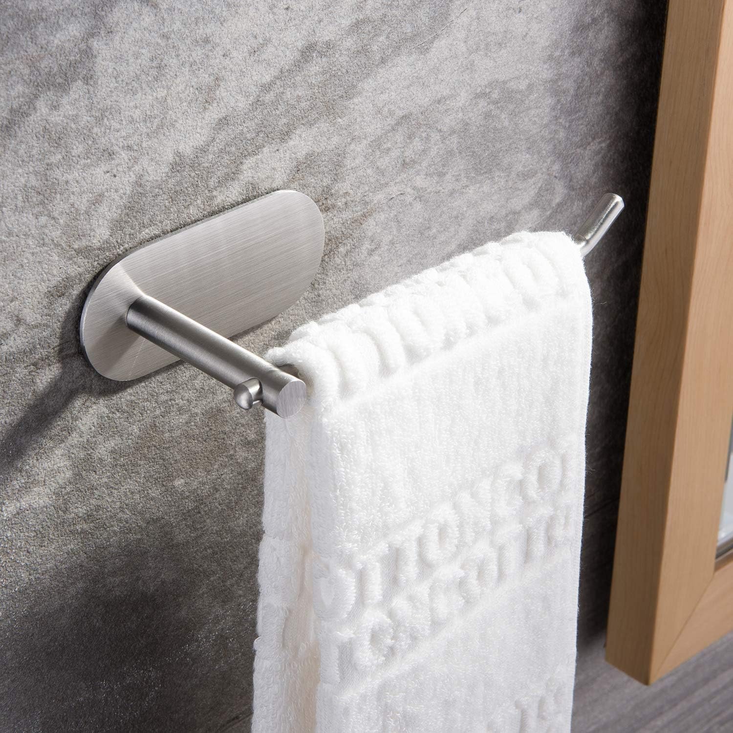 iSTAR Self Adhesive 304 Stainless Steel Brushed Silver Towel Holder, Wall Mounted Towel Bar for Bathroom & Kitchen, No Drill Towel Rack for Hand Towels & Cloths-image-14