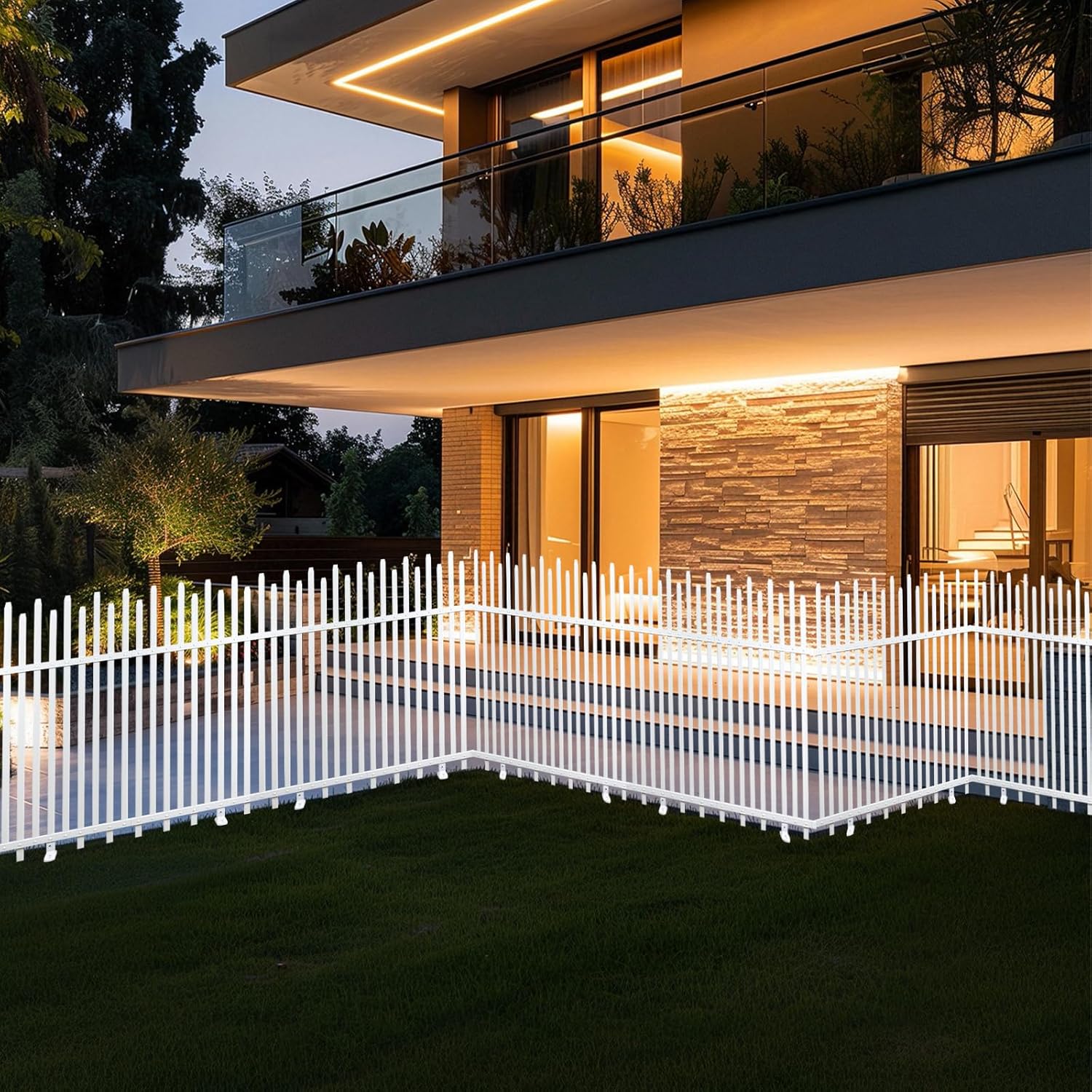 Vinyl Fence Panel 160''Wx39''H Lightweight Portable Fence Kit, White Decorative for Outdoor Garden Yard, Weather-Resistant & Low Maintenance, DIY for Porch Patio Pool Backyard