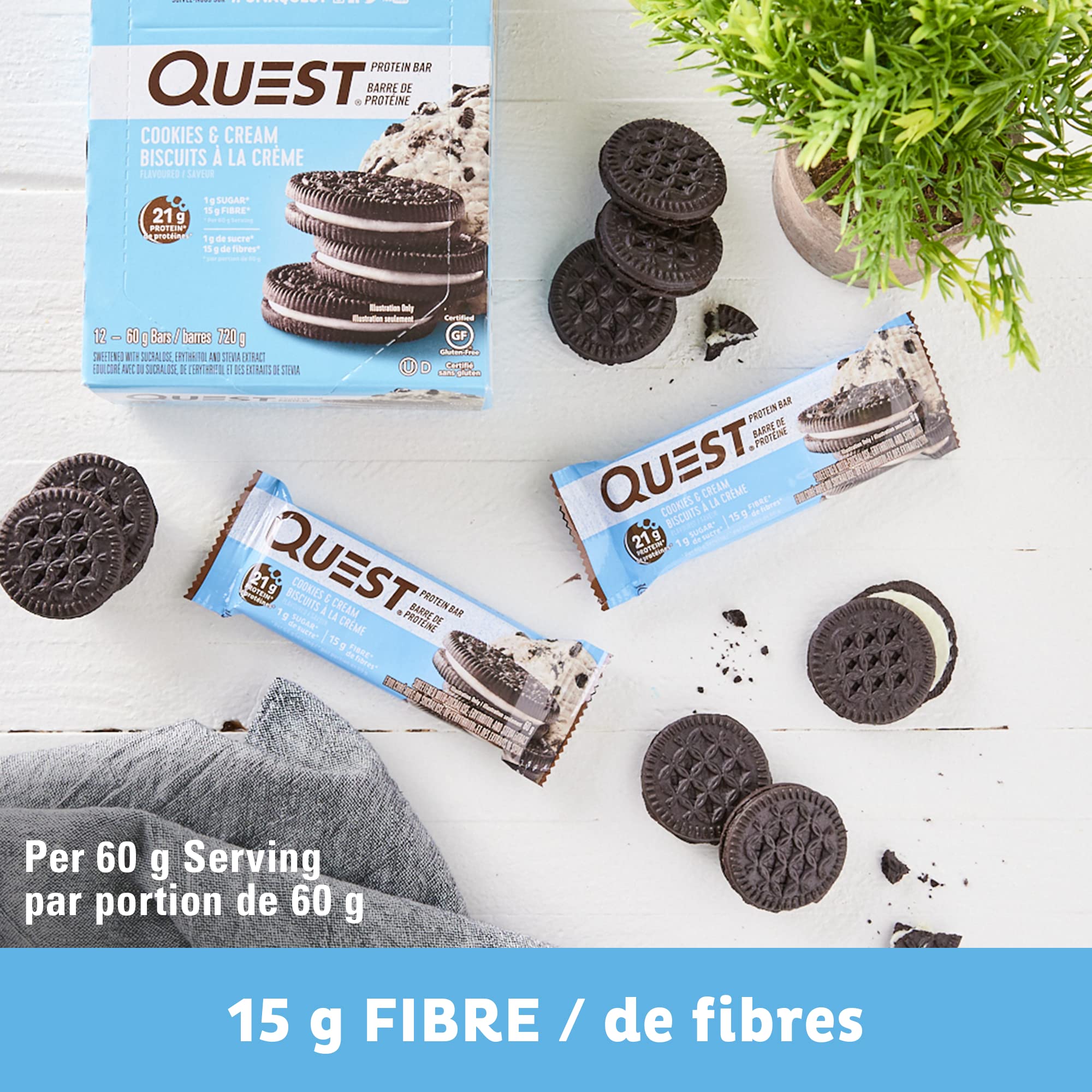 Quest Nutrition Cookies & Cream Protein Bars, High Protein, Low Carb