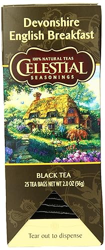 Celestial Seasonings Black Tea, Devonshire English Breakfast, contiene cafeína, 25 bolsas de té (paquete de 6)