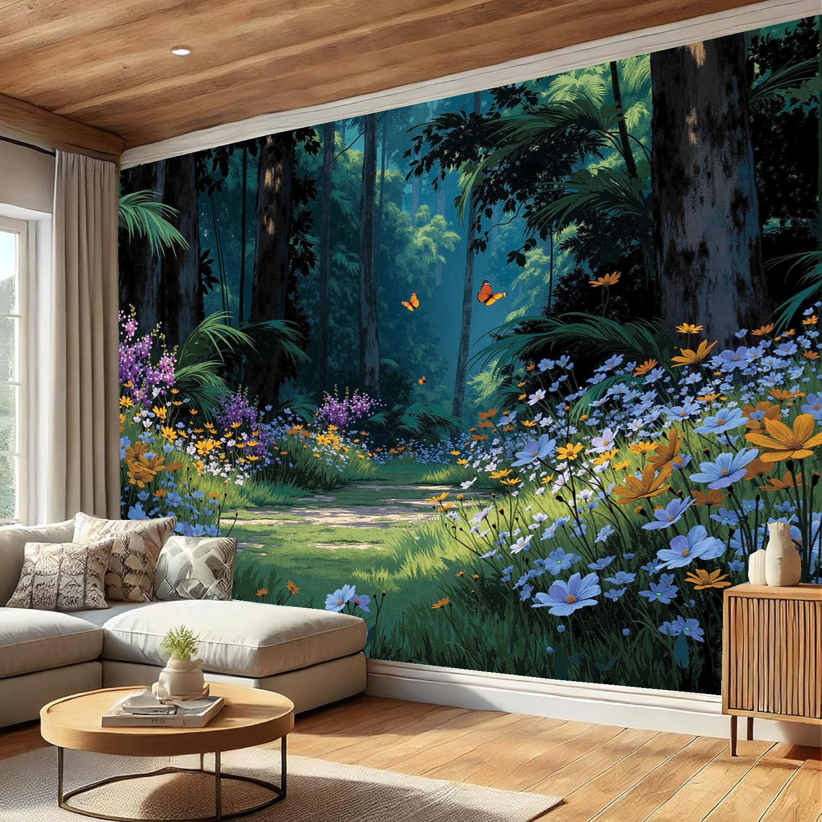 Papier Peint Panoramique Forêt 200x140cm en Soie pour Salon