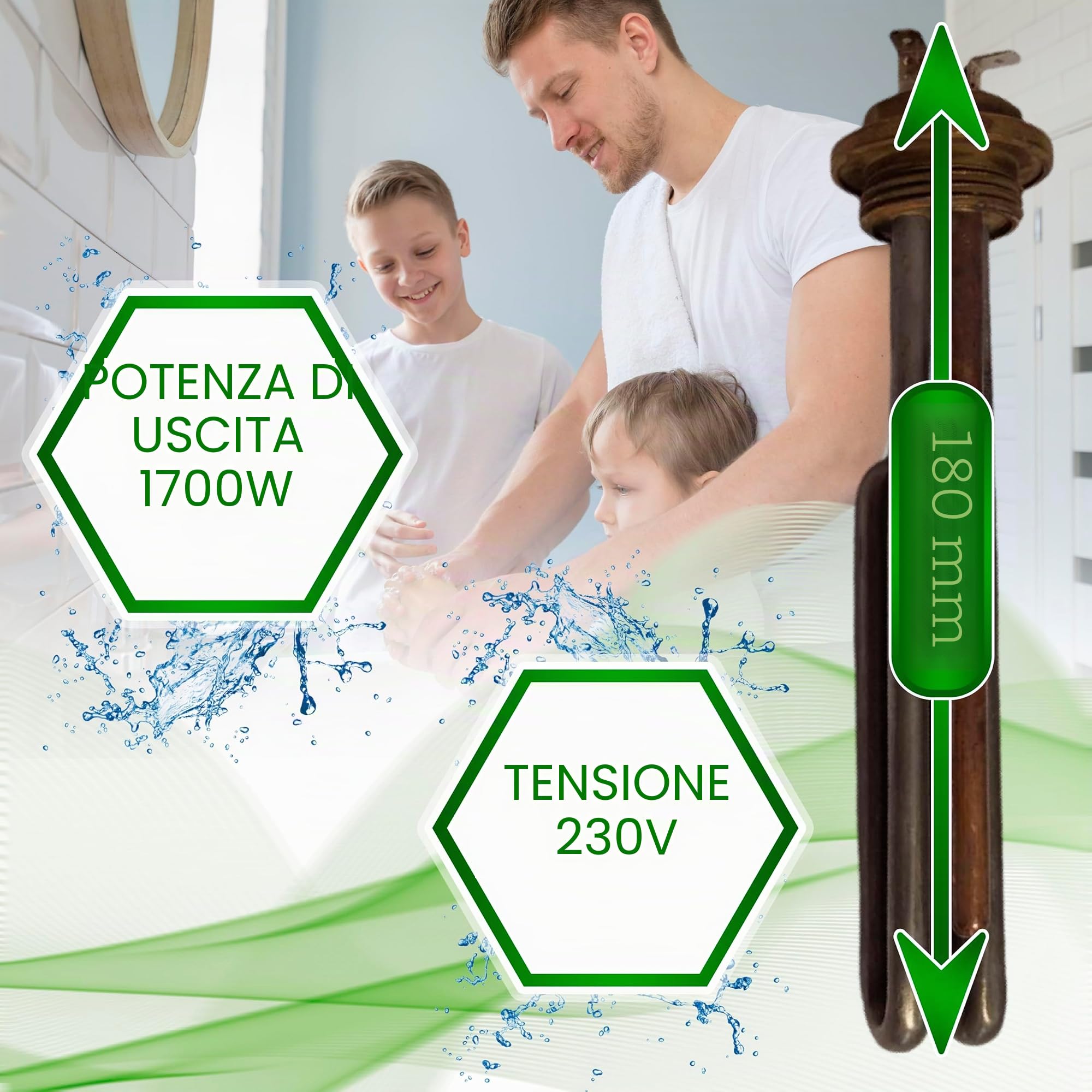 Resistenza Dello Scaldabagno per Caldaia 1700W 230V 180 mm - Garanzia di 5 Anni - ONIX TECH