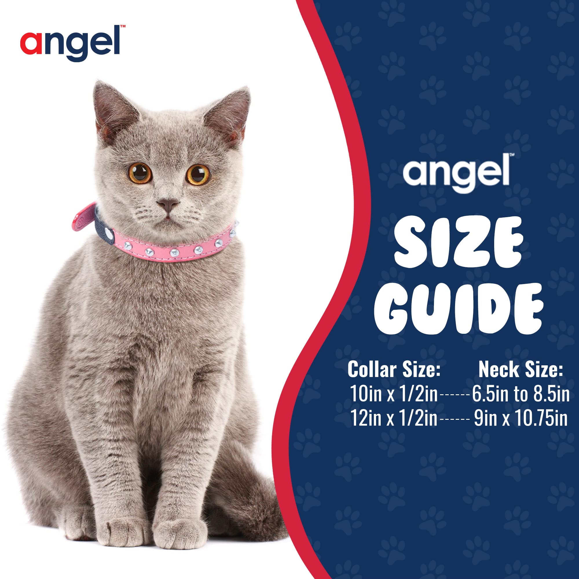 Angel Pet Supplies Inc. Ángel Mascota Suministros Piel Tachonado Collar de Gato con Seguridad elástico Stretch, 12 por 1/2-inch, Rosa