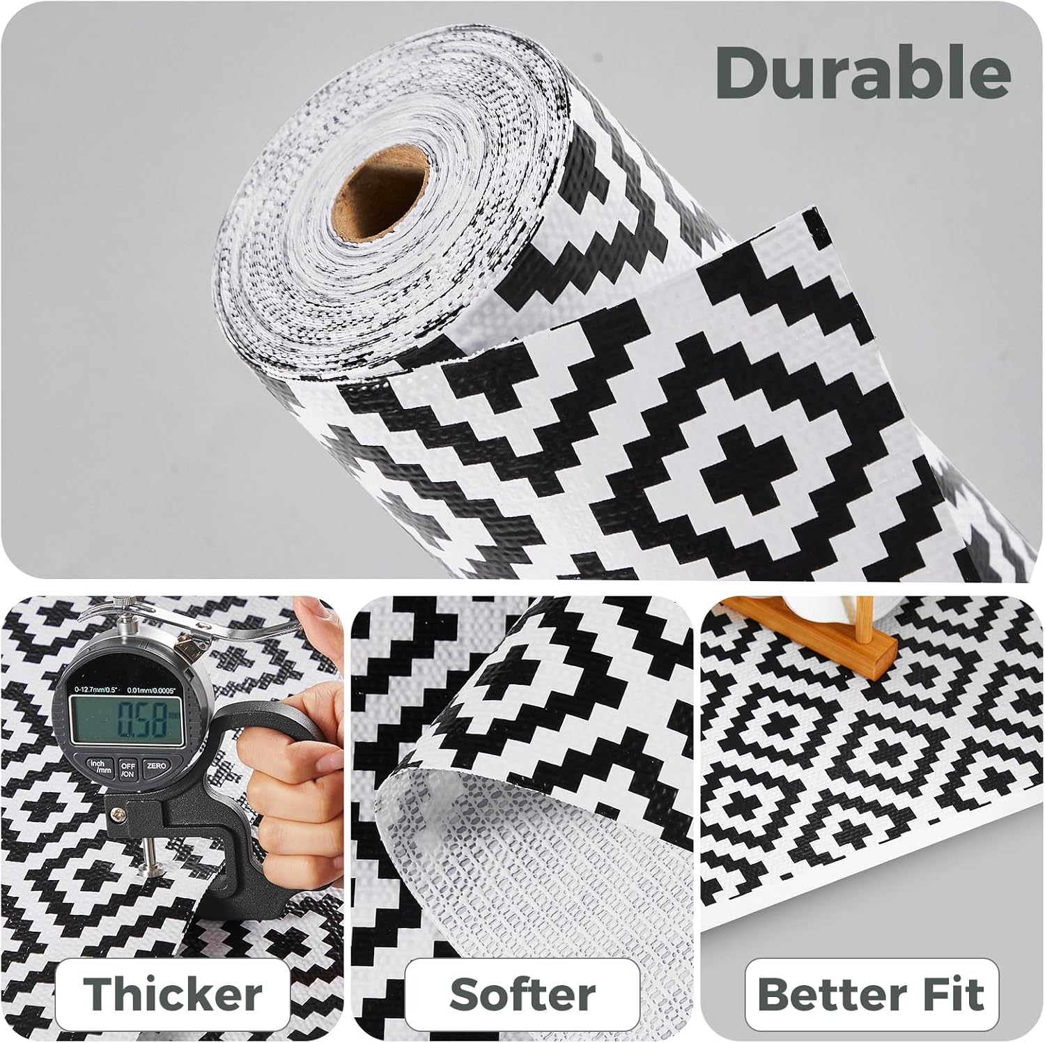 Shelf and Drawer Liner, 18" x 240" Non Slip Kitchen Cabinet Liners Waterproof Non Adhesive, Grip Shelves Bathroom Pantry Dresser Paper, Black