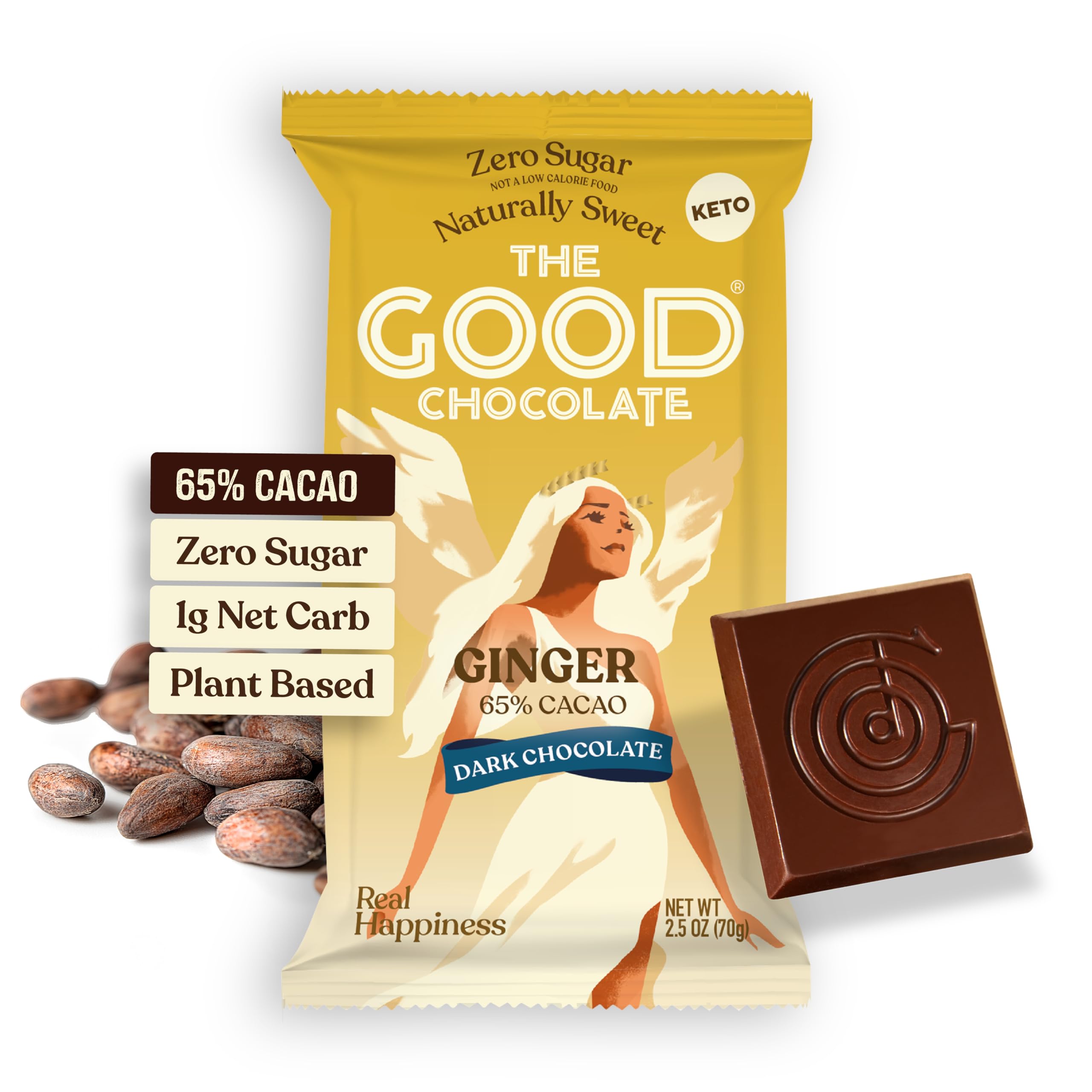 THE GOOD CHOCOLATE – Ginger Dark Chocolate Bars with Zero Sugar & Lower Net Carbs – Keto Chocolate Bar with Lower Calories, All Natural and Non-GMO Keto Snacks, 2.5 oz (2 Bars Starter Pack)