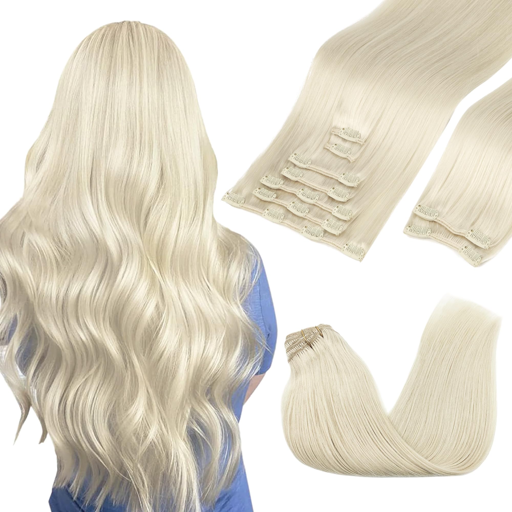 GOO GOO Clip in Hair Extensions Real Human Hair, Remy Human Hair Extensions Clip ins for Women, Natural Human Hair, 20inch 150g 9Pcs, 60A Platinum