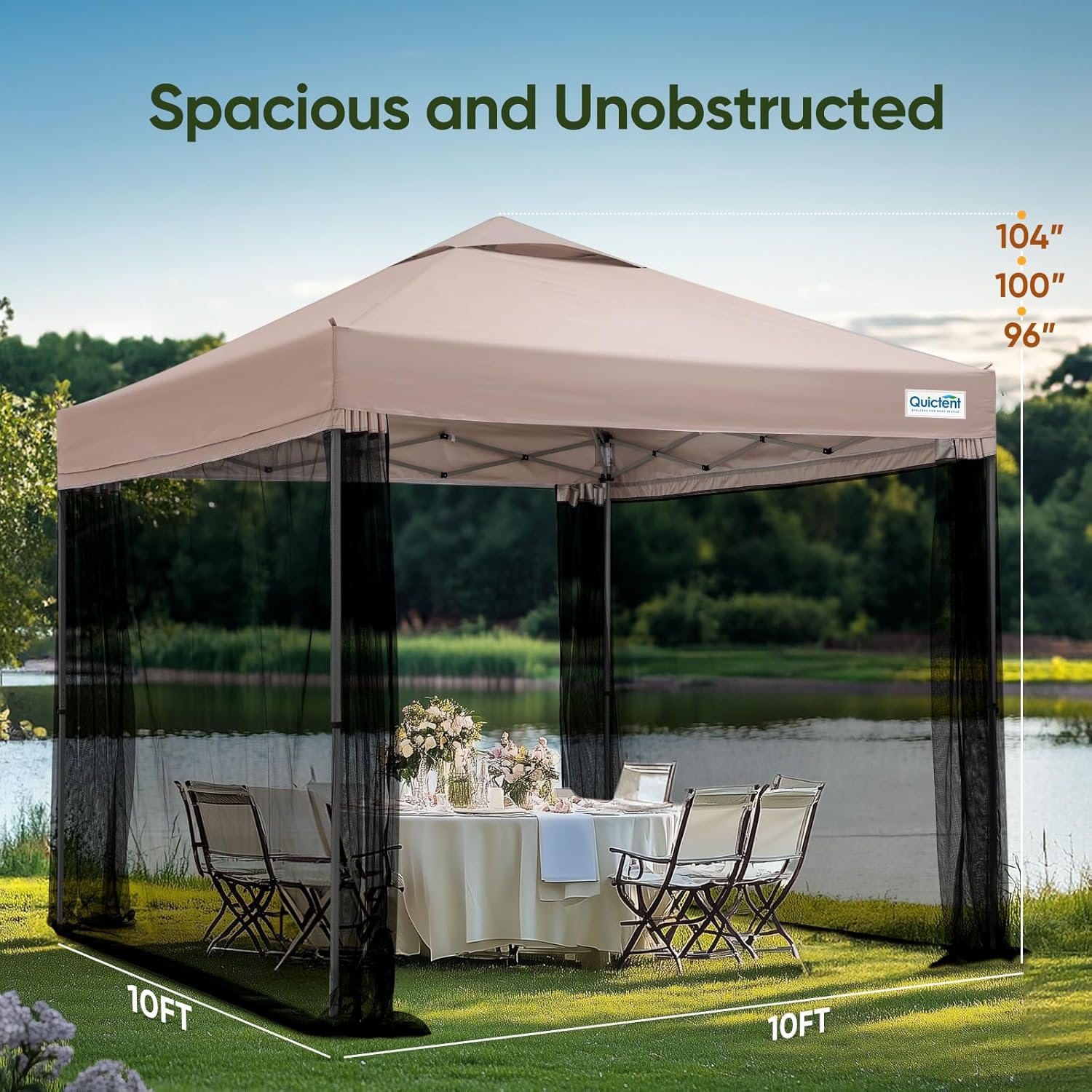 Quictent 10x10 Pop Up Screened Canopy Tent, Instant Setup for 1 Person with Netting, Portable & Compact, Waterproof & UV Protection, Ideal for Camping, Beach, Parties, and Outdoor Events