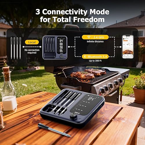Miniatura 2 de Termómetro inalámbrico de carne con control de aplicación, 4 sondas termómetro de carne digital, rango ilimitado WiFi y Bluetooth termómetro de