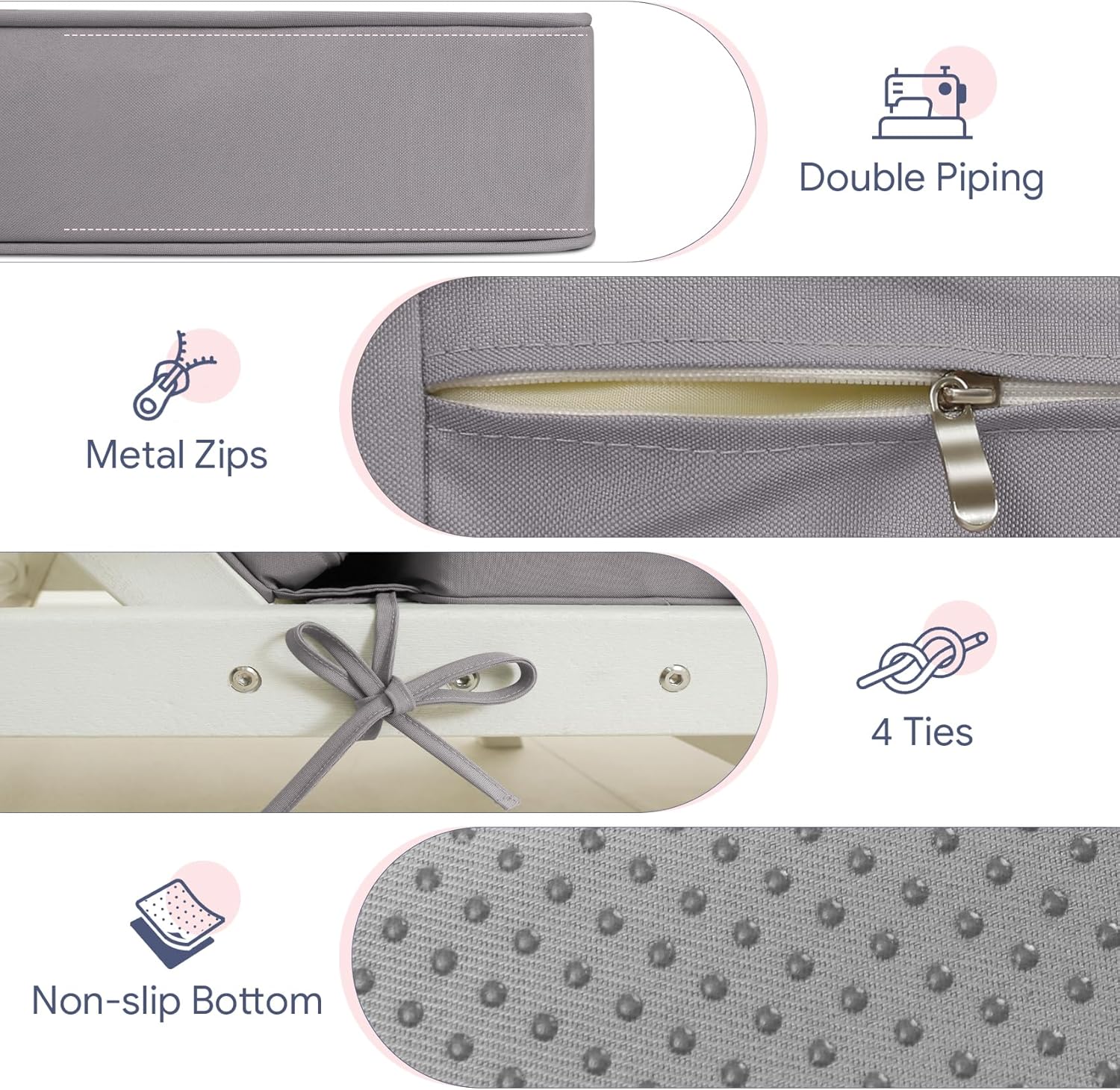 Lounge Chair Cushion Waterproof Chaise Lounge Cushions 72x21x3 Inch Non-Slip Lounge Chair Cushions for Outdoor Furniture Pool Patio Furniture Cushions with Zipper (Gray)