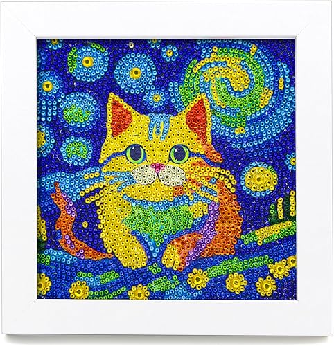 FURDOHAI Arte de diamantes 5D para niños, adecuado para edades de 6 a 12 años, arte y manualidades de diamantes, regalo creativo (gato estrellado)