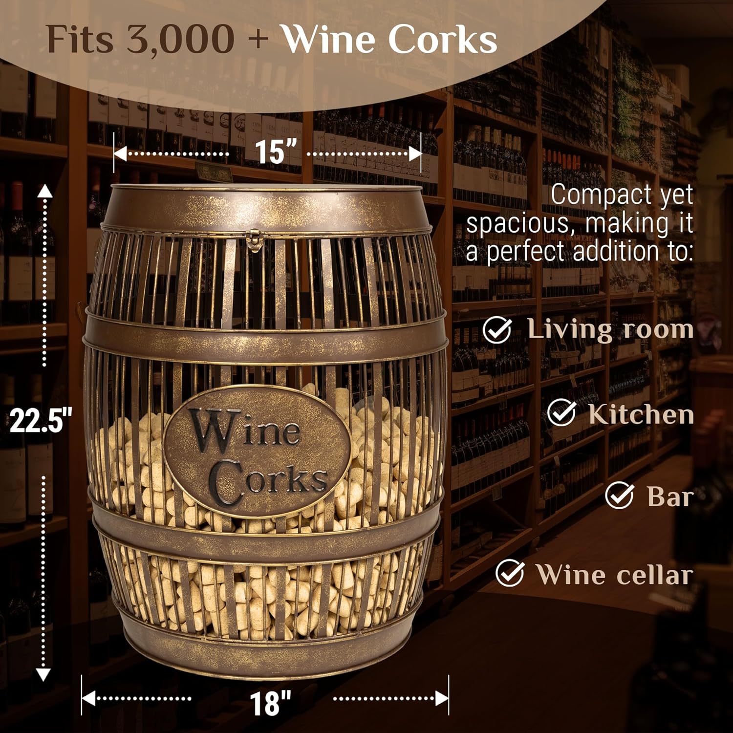 Wine Barrel Table - Cork Catcher Accent Table. Cork Holder Decorative and Storage - 3000 Corks - Large