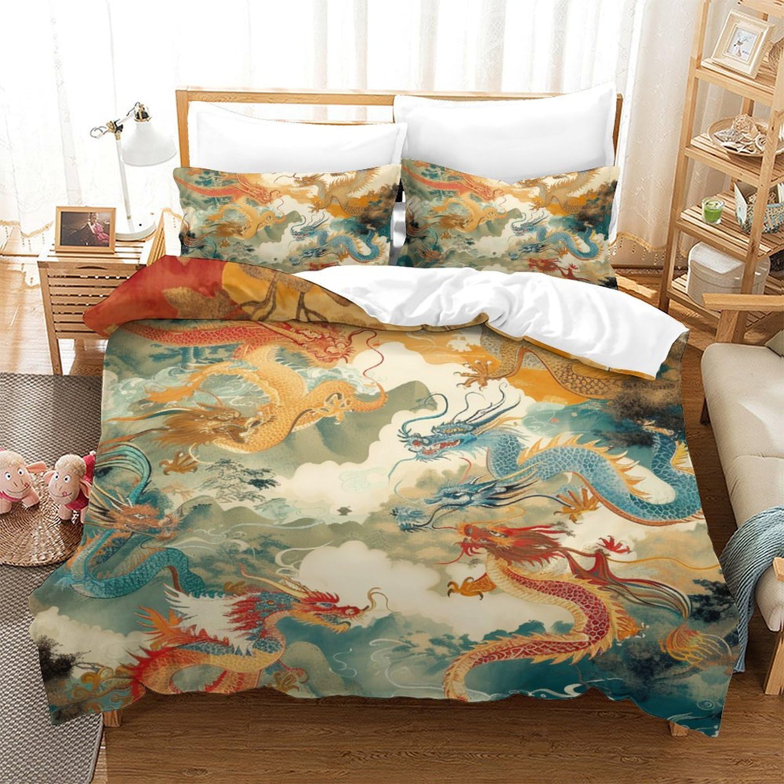 Housse de couette dragon grand lit pour créer une chambre thématique fantastique