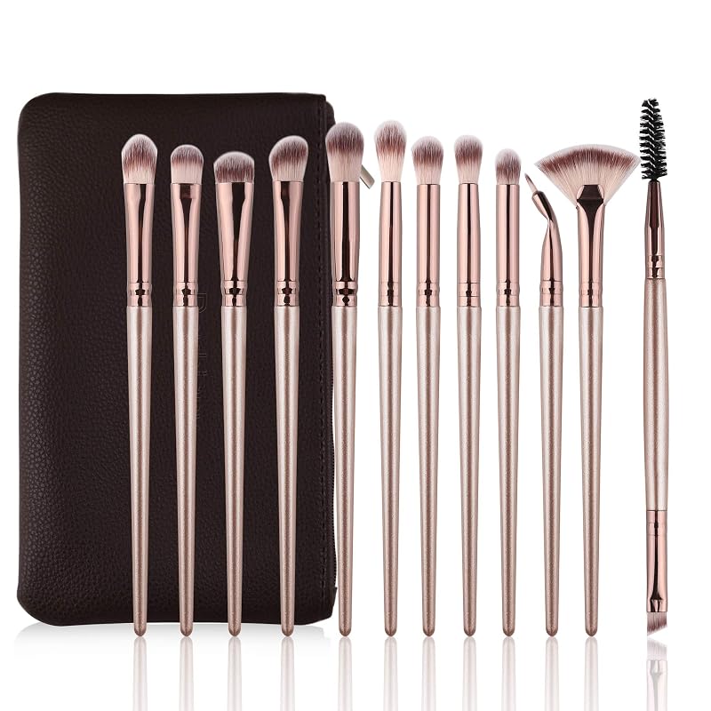 Kit de 12 pincéis para maquiagem dos olhos Daubigny com bolsa, Champagne Gold