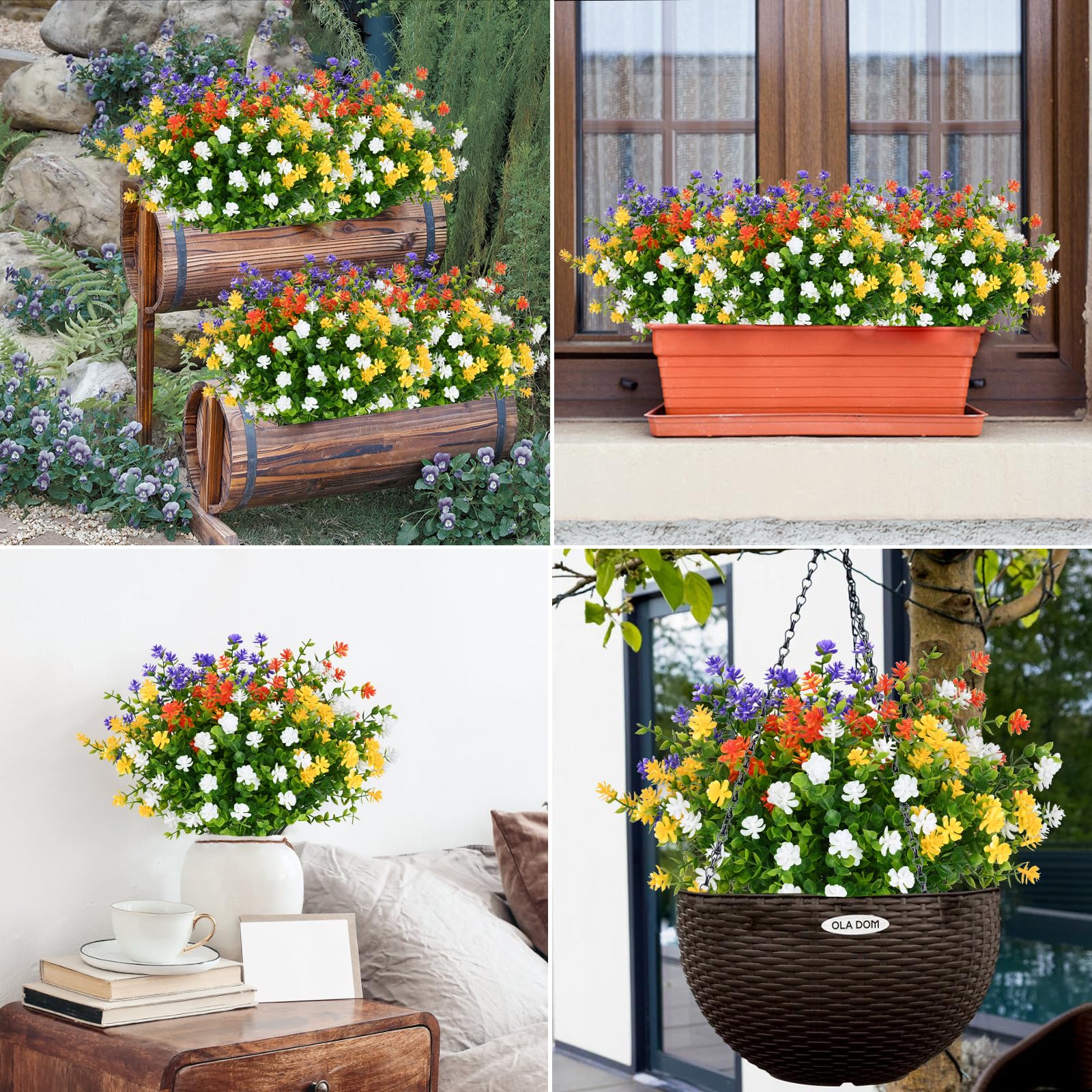 Dolicer Realistische künstliche Blumen für den Außenbereich, UV-beständige Kunstblumen für Pflanzgefäße im Freien, künstliche Outdoor- Blumen für Veranda, Terrasse, Fenster, Boxspringen