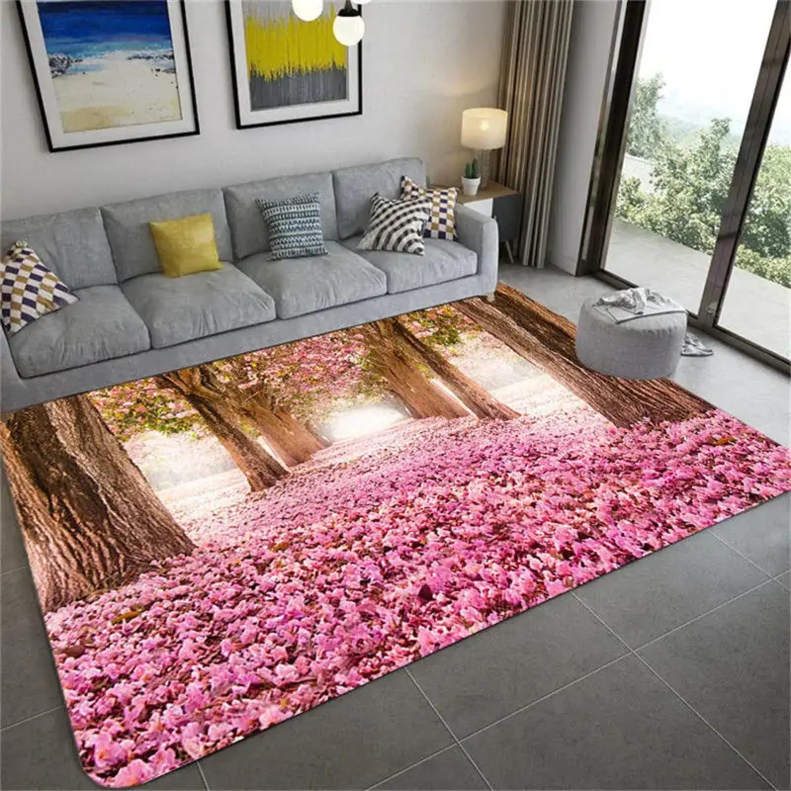 Tapis floral nordique pour salon et salle de bain ambiance cocooning tapis de sol 180x250