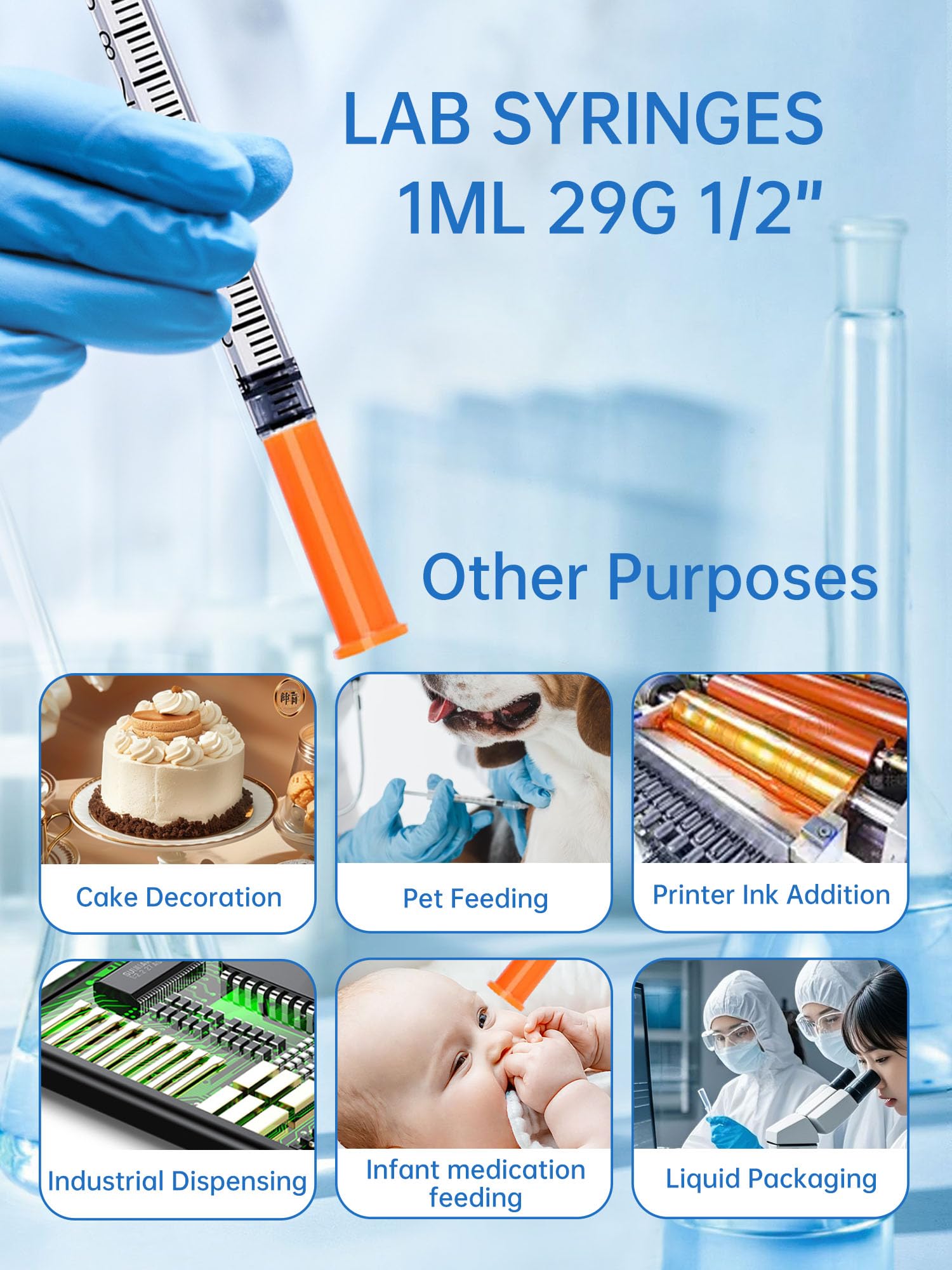 1mL/cc 29G 1/2-Inch 12.7mm Lab Syringe, Individually Wrapped, Scientific Use, Pack of 100 — Amazon image 3