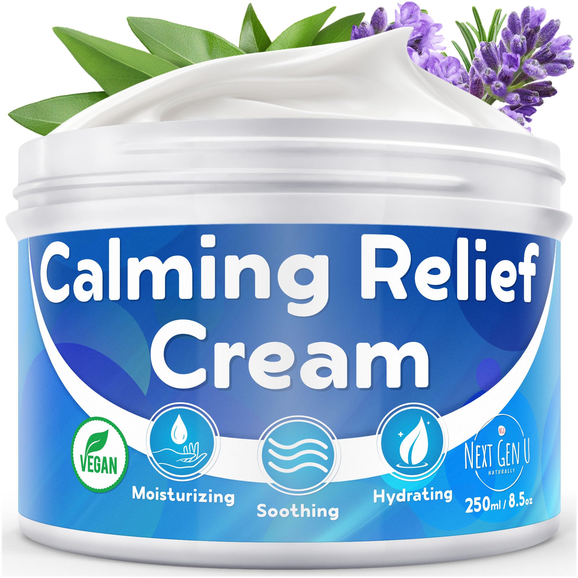 Calming Relief Cream - 250 ml - Moisturizing Comfort from Itchy Skin, Helps Alleviate Itch from Eczema, Hives, Sunburn - Vegan Formula with Shea Butter & Tea Tree Oil - by NextGenU