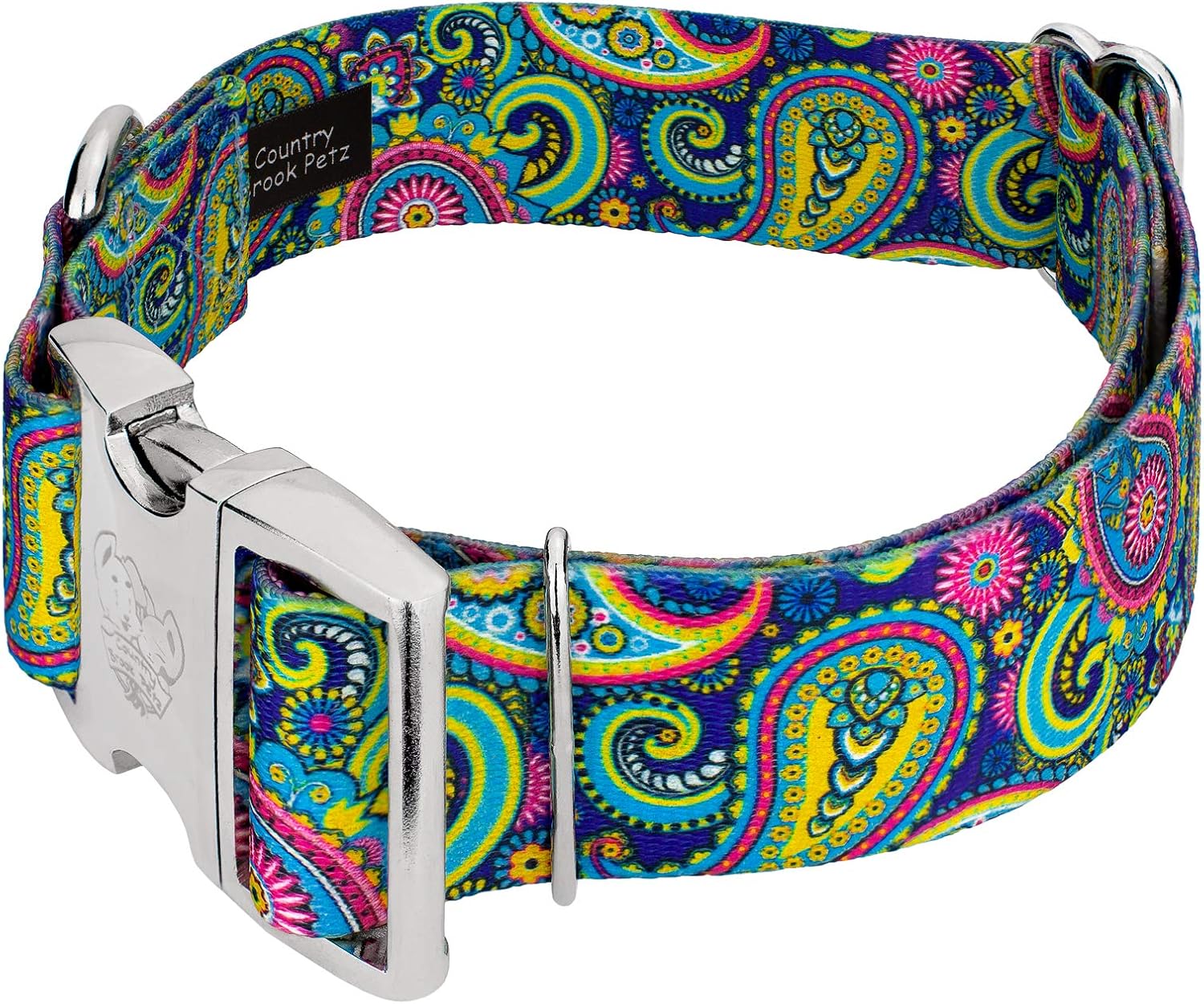 Country Brook Petz - HossFit Jr Wide Premium Dog Collar - Paisley Collection Featuring Classy Designs (Bright Paisley, Medium)