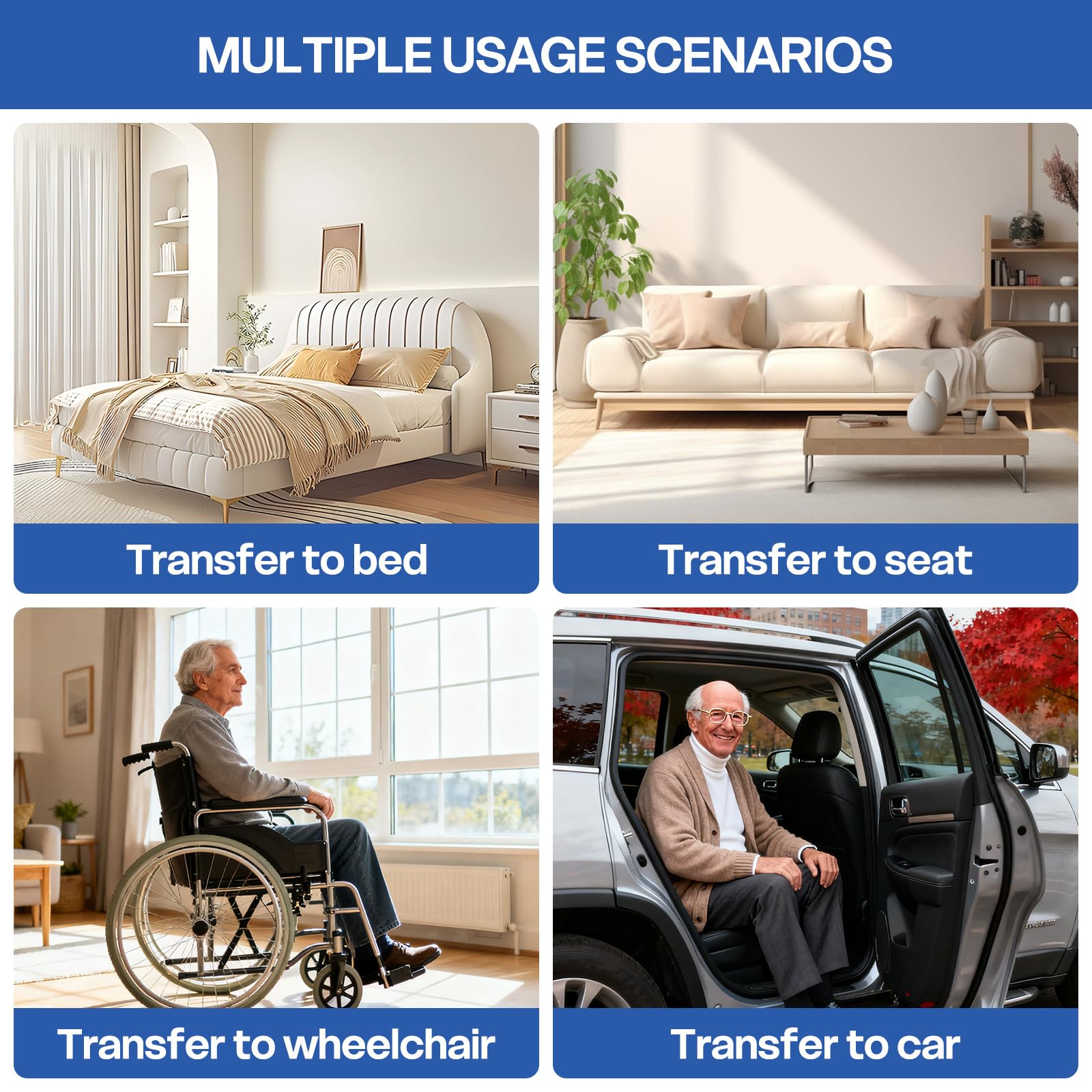 Vie Triomphe - Tabla de transferencia curvada giratoria de 360° con tocadiscos, tabla deslizante para transferencia, tabla deslizante para transferencia a silla de ruedas, cama, inodoro, automóvil
