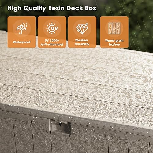 Miniatura 6 de UDPATIO Caja de cubierta grande XL de 130 galones, caja impermeable de resina de doble pared, caja de almacenamiento para terraza al aire libre con