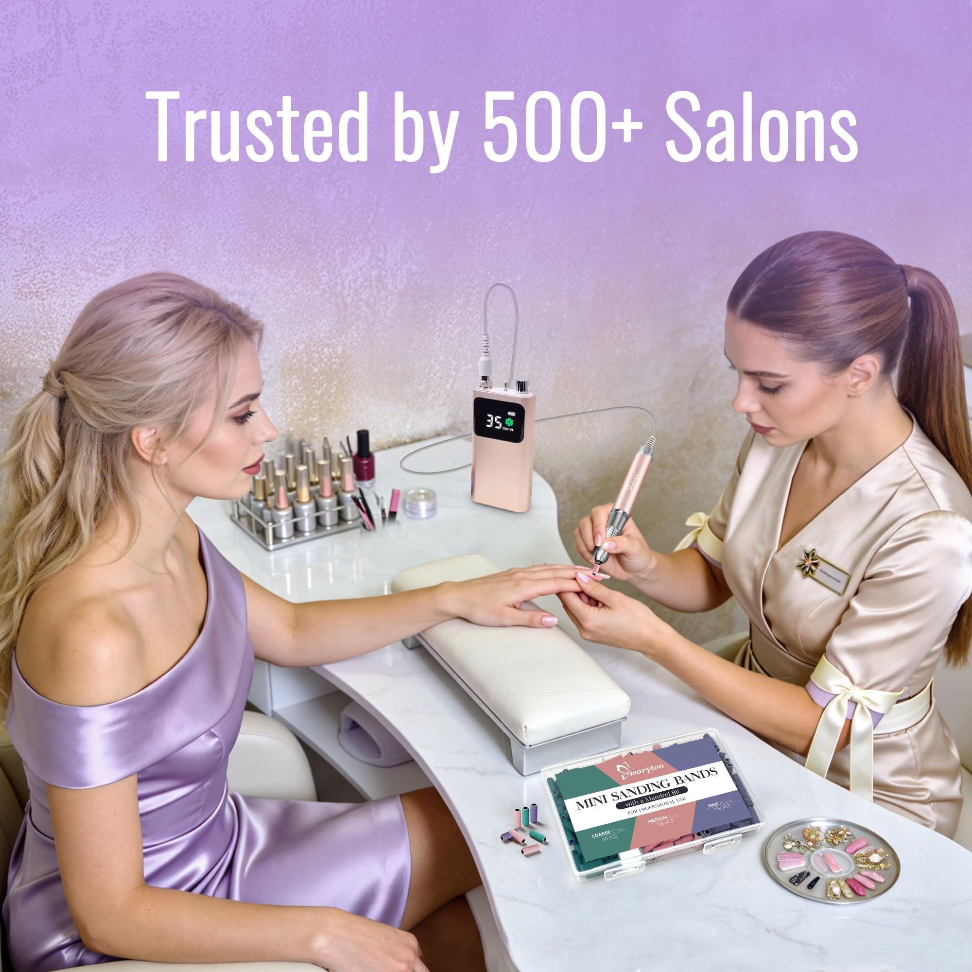 Maryton 250 mini bandas de lijado para taladro de uñas con broca de mandril, grano 100/150/240 grueso/medio/fino banda de lijado a granel para salones profesionales de manicura y pedicura