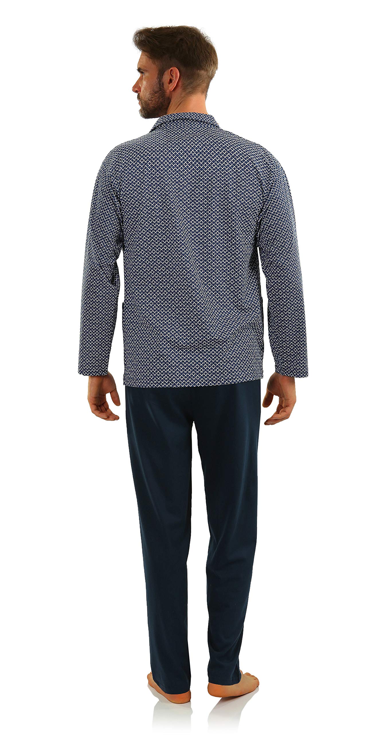 sesto senso Herren Schlafanzug Lang Pyjama Knopfleiste 100% Baumwolle Knöpfe Langarm Shirt Taschen Pyjamahose Zweiteilig Set Nachtwäsche